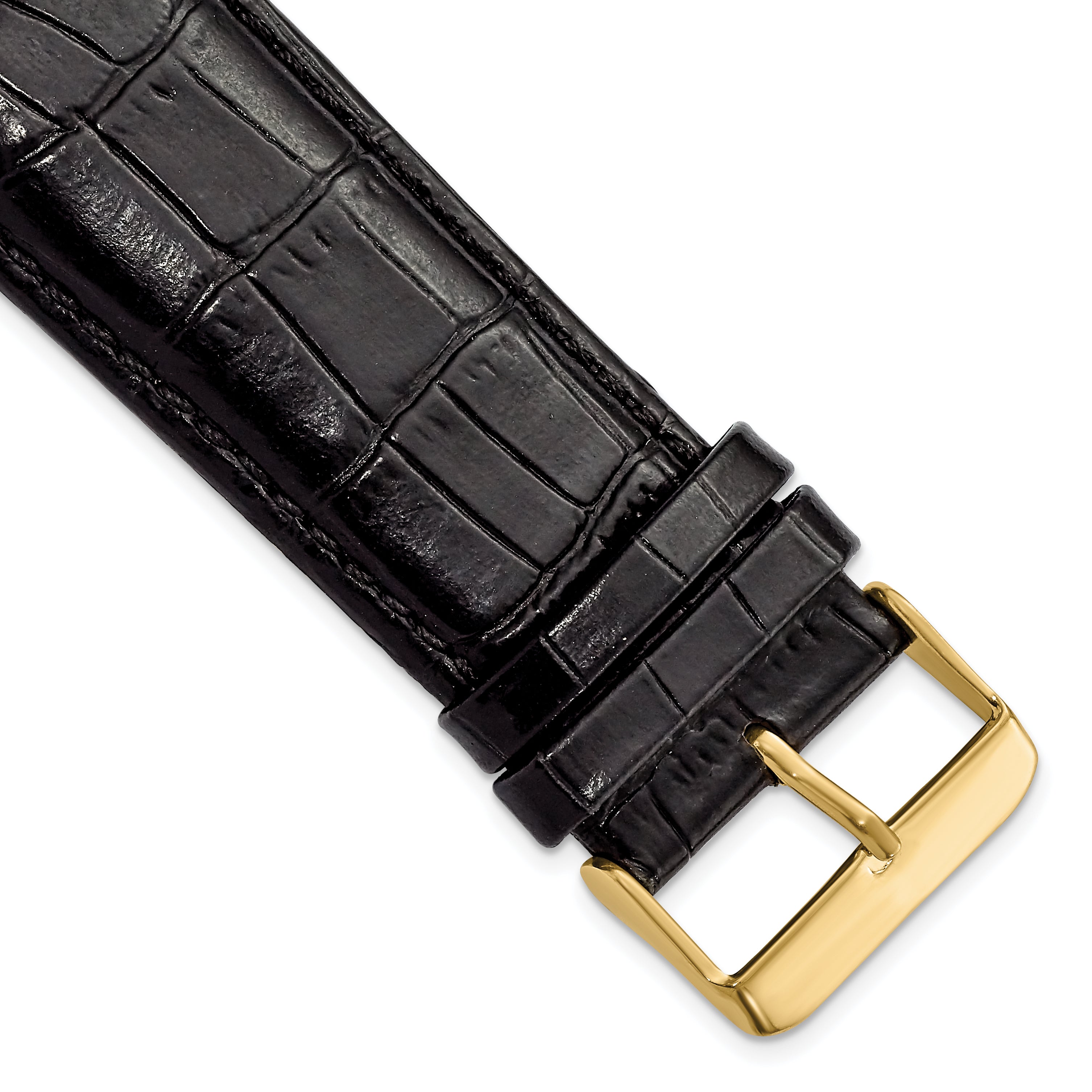 DeBeer 26mm Black Crocodile Grain Chronograph Leather with Gold-tone Buckle 7.5 inch Watch Band