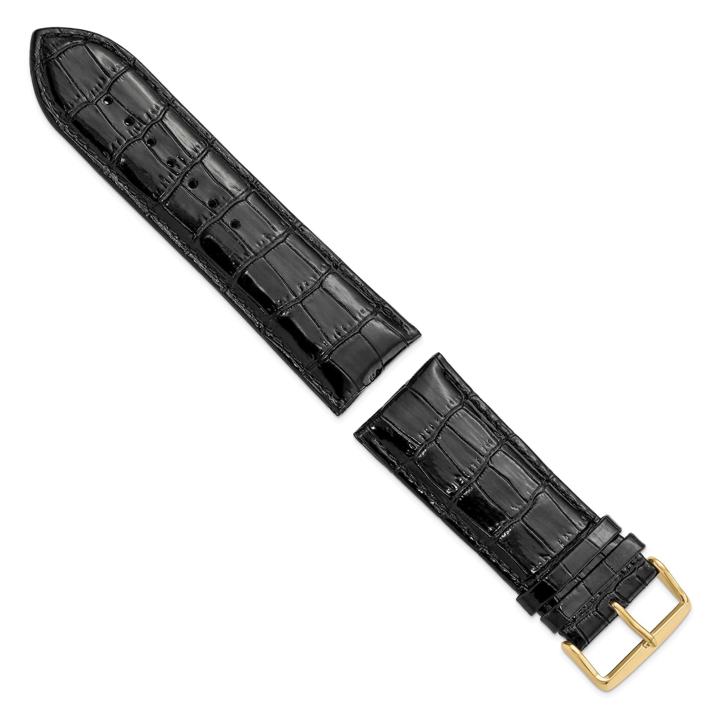 12mm Black Crocodile Grain Chronograph Leather with Gold-tone Buckle 6.75 inch Watch Band
