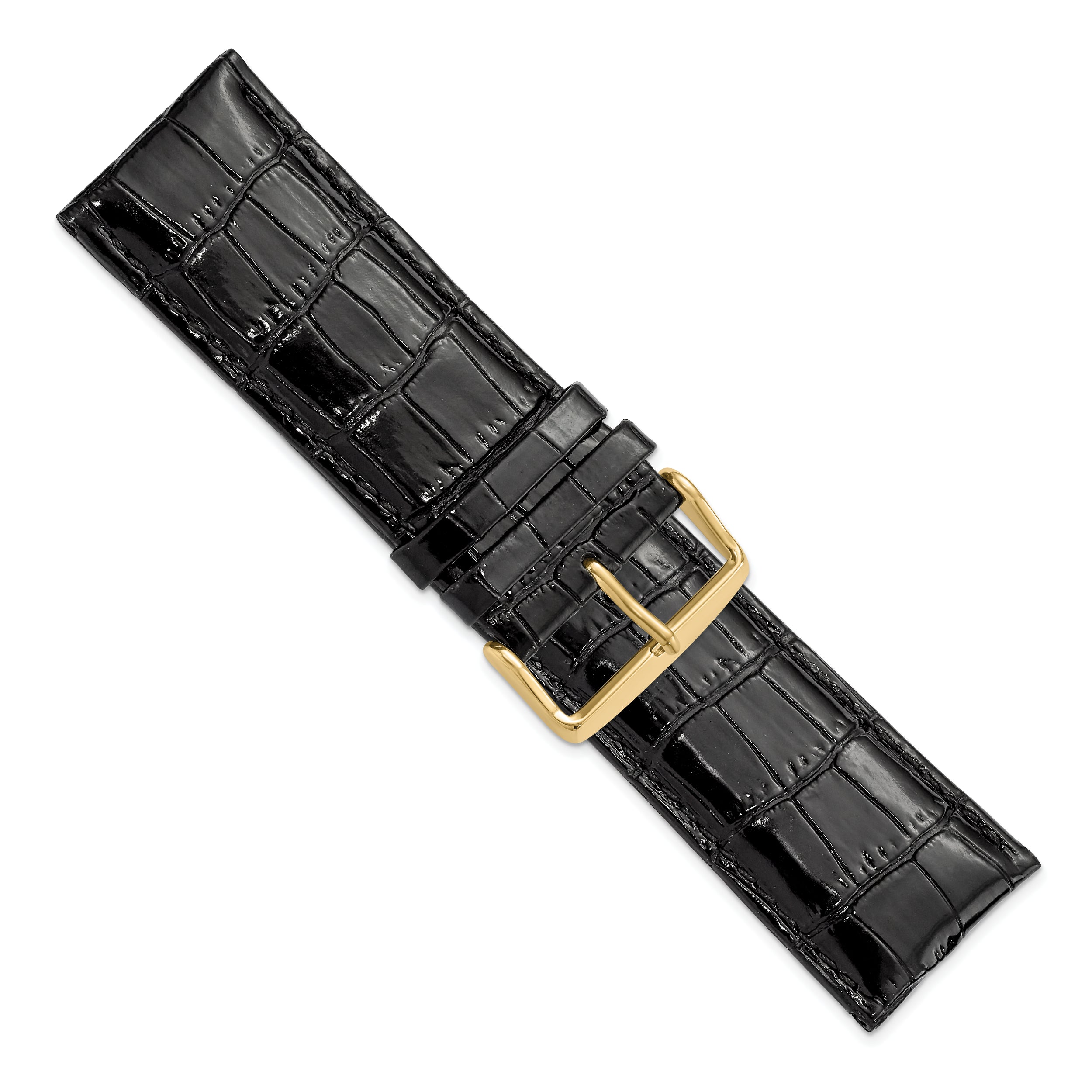 12mm Black Crocodile Grain Chronograph Leather with Gold-tone Buckle 6.75 inch Watch Band