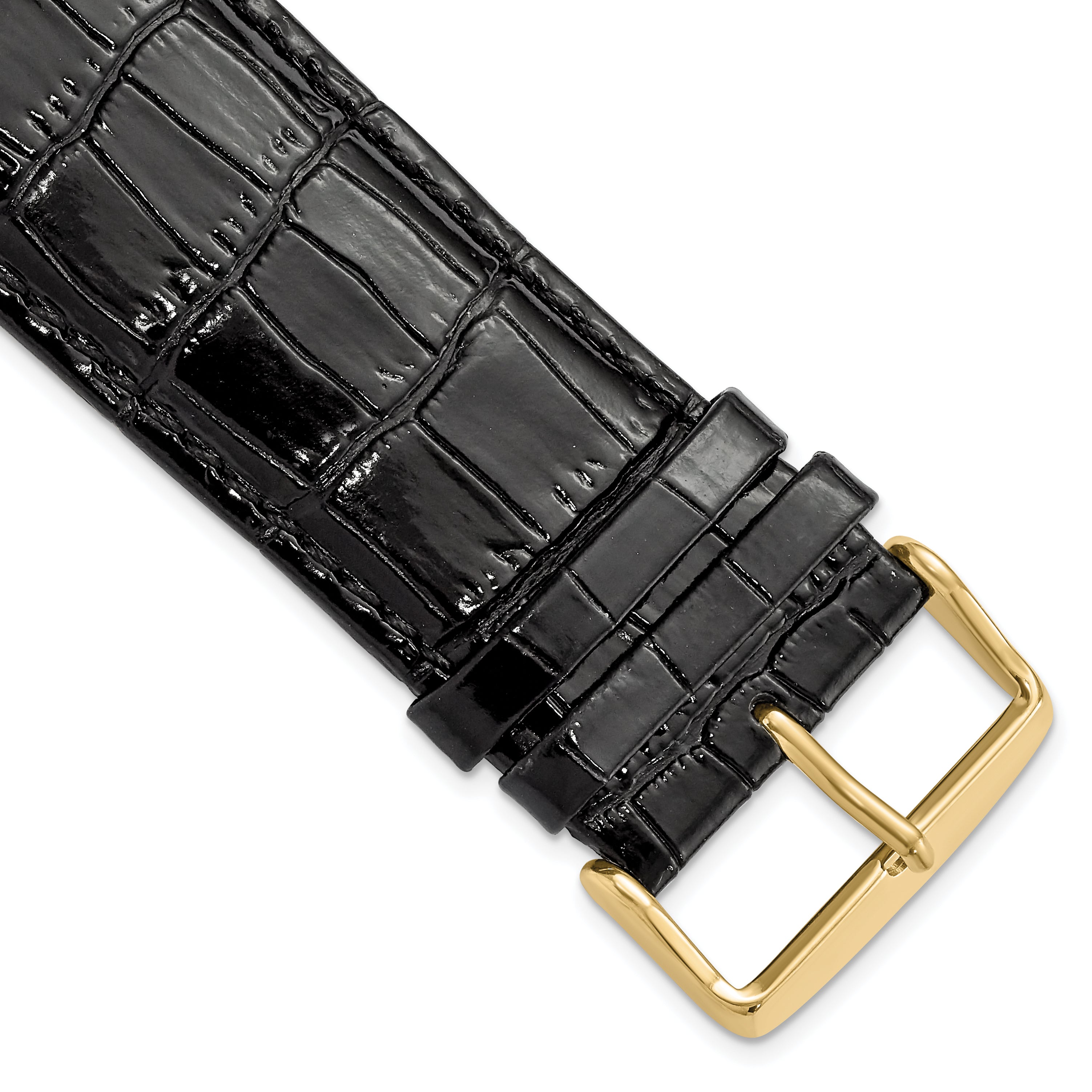 DeBeer 28mm Black Crocodile Grain Chronograph Leather with Gold-tone Buckle 7.5 inch Watch Band
