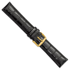22mm Long Black Crocodile Grain Chronograph Leather with Gold-tone Buckle 8.5 inch Watch Band - 22 / 8.5