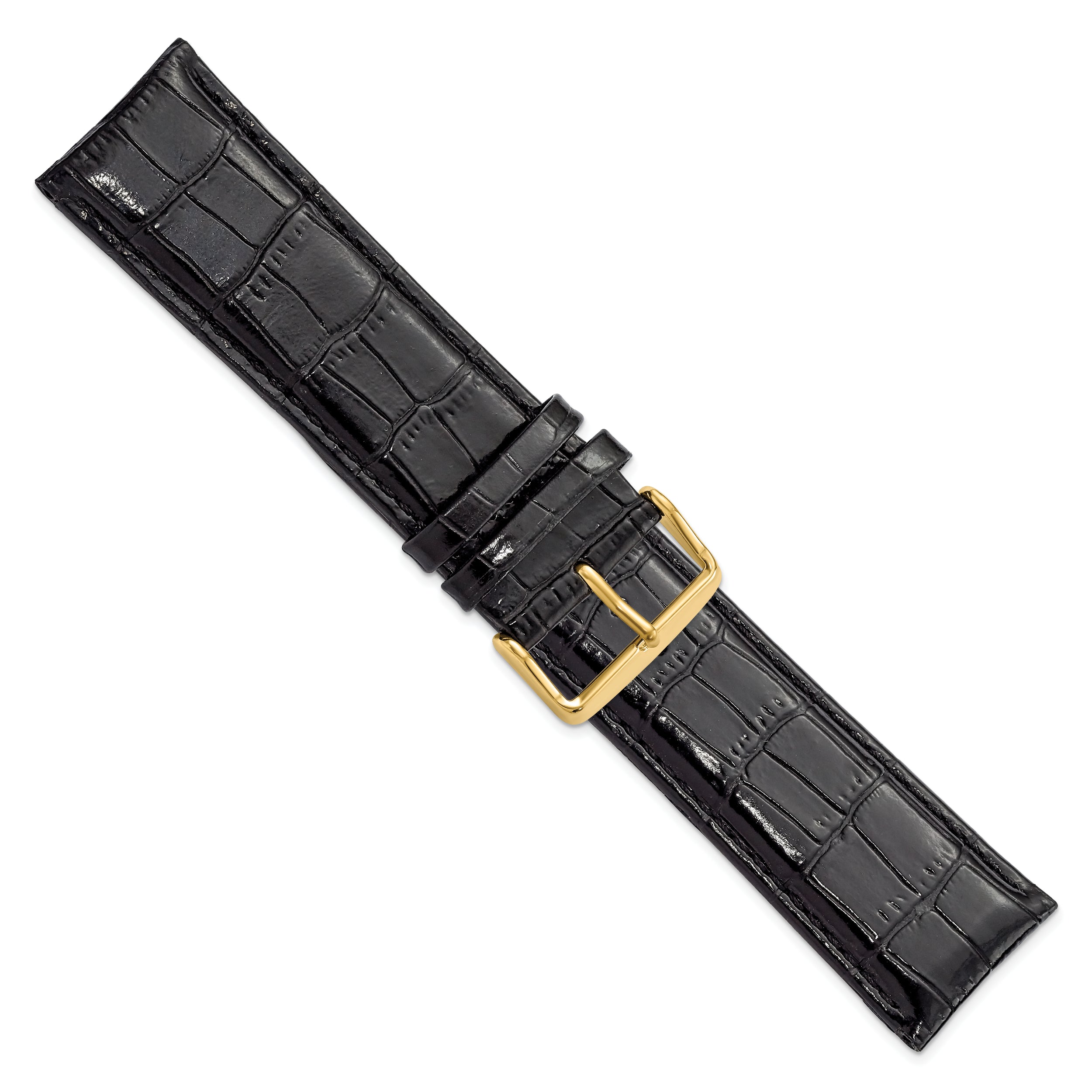 22mm Long Black Crocodile Grain Chronograph Leather with Gold-tone Buckle 8.5 inch Watch Band - 22 / 8.5