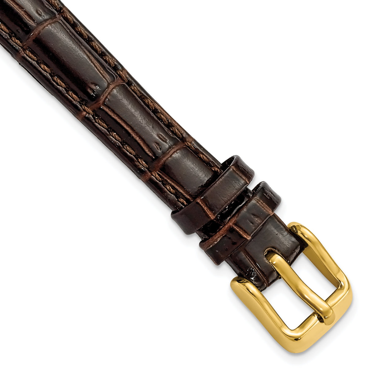 DeBeer 12mm Dark Brown Crocodile Grain Chronograph Leather with Gold-tone Buckle 6.75 inch Watch Band