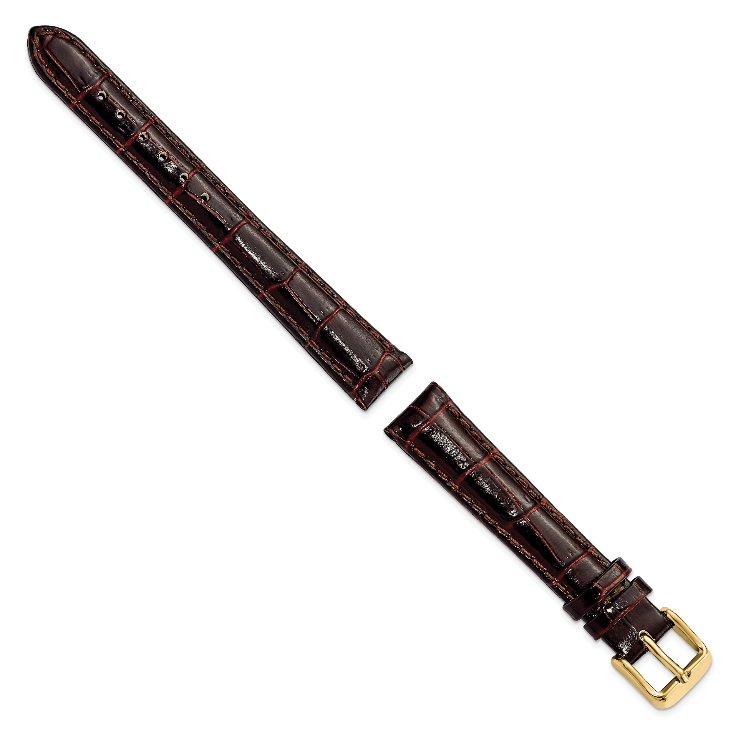 12mm Dark Brown Crocodile Grain Chronograph Leather with Gold-tone Buckle 6.75 inch Watch Band