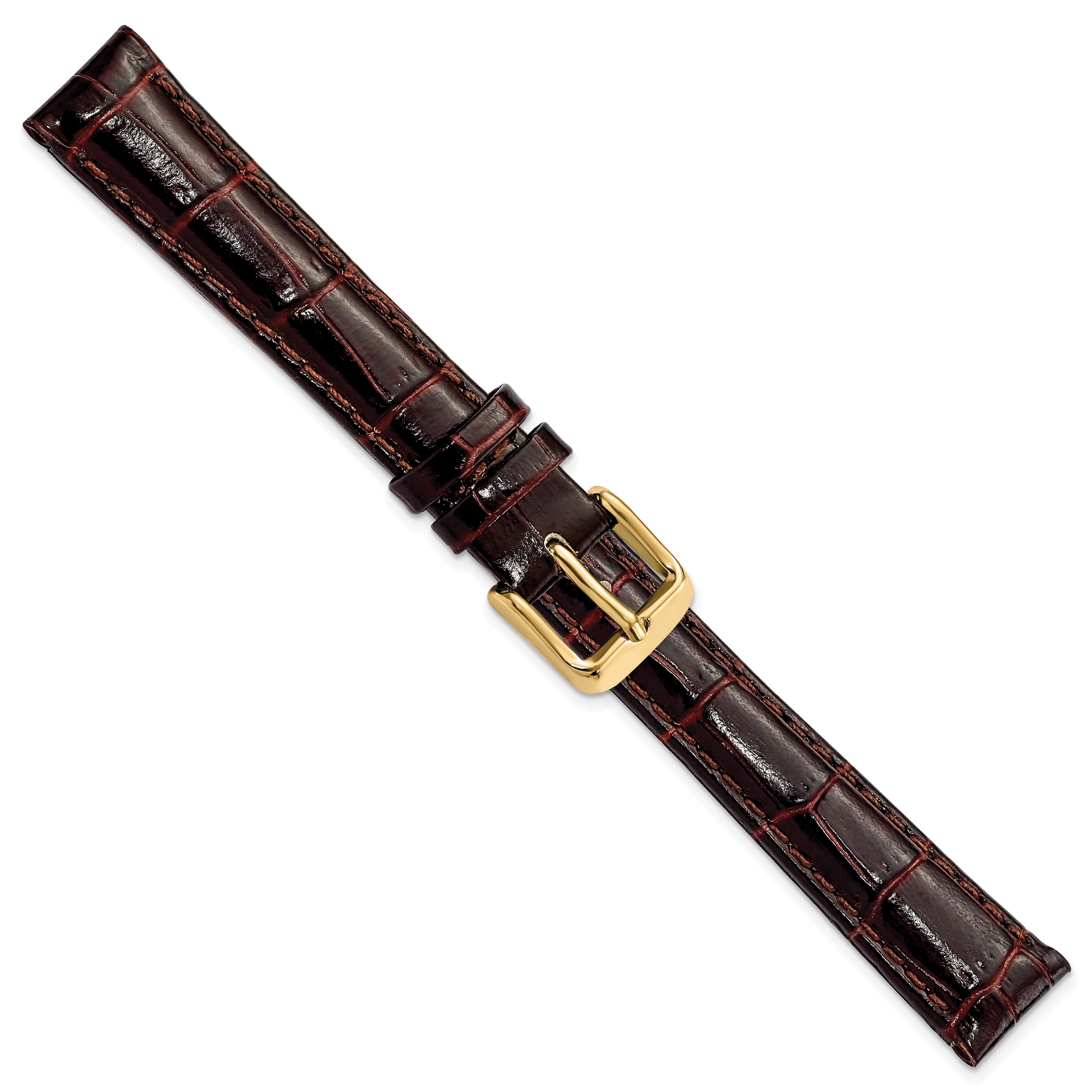 12mm Dark Brown Crocodile Grain Chronograph Leather with Gold-tone Buckle 6.75 inch Watch Band