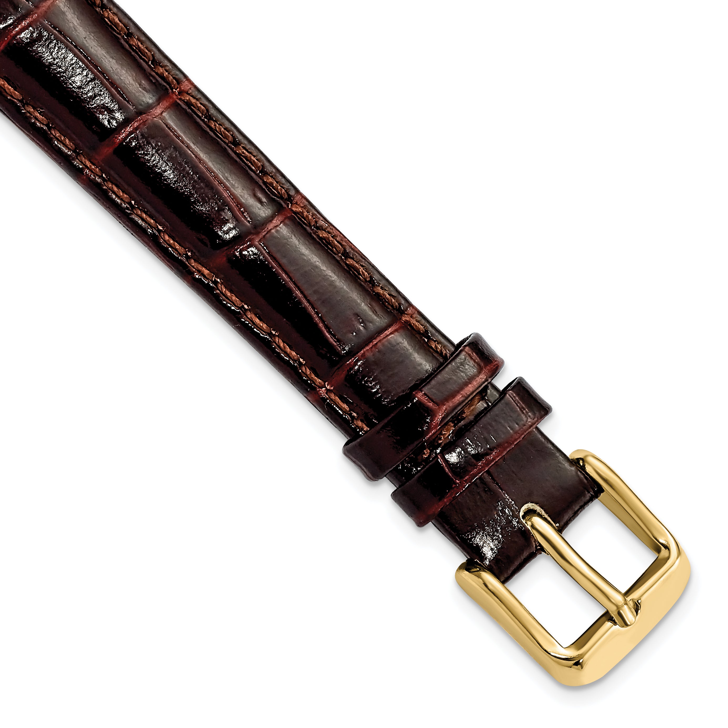 DeBeer 14mm Dark Brown Crocodile Grain Chronograph Leather with Gold-tone Buckle 6.75 inch Watch Band