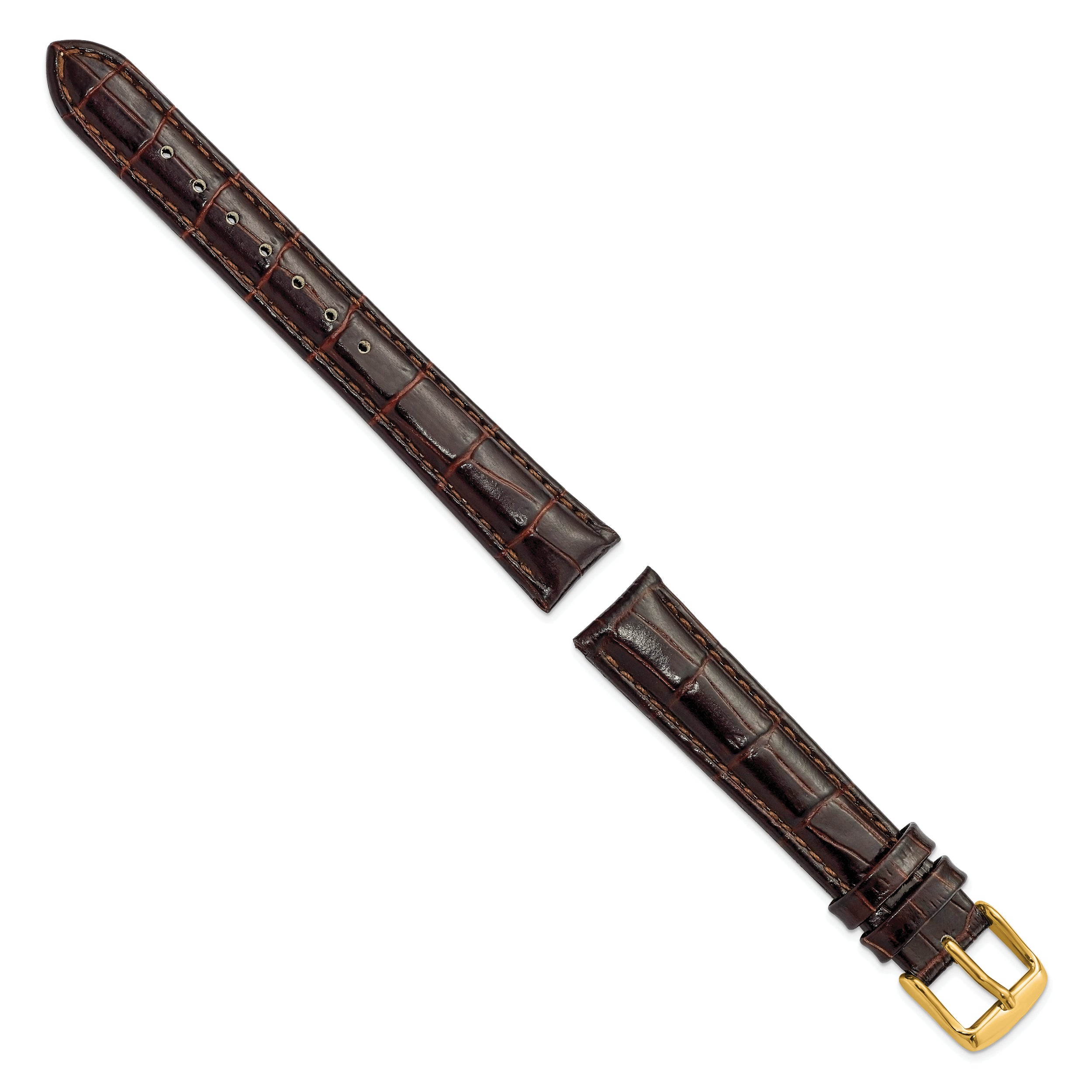 12mm Dark Brown Crocodile Grain Chronograph Leather with Gold-tone Buckle 6.75 inch Watch Band