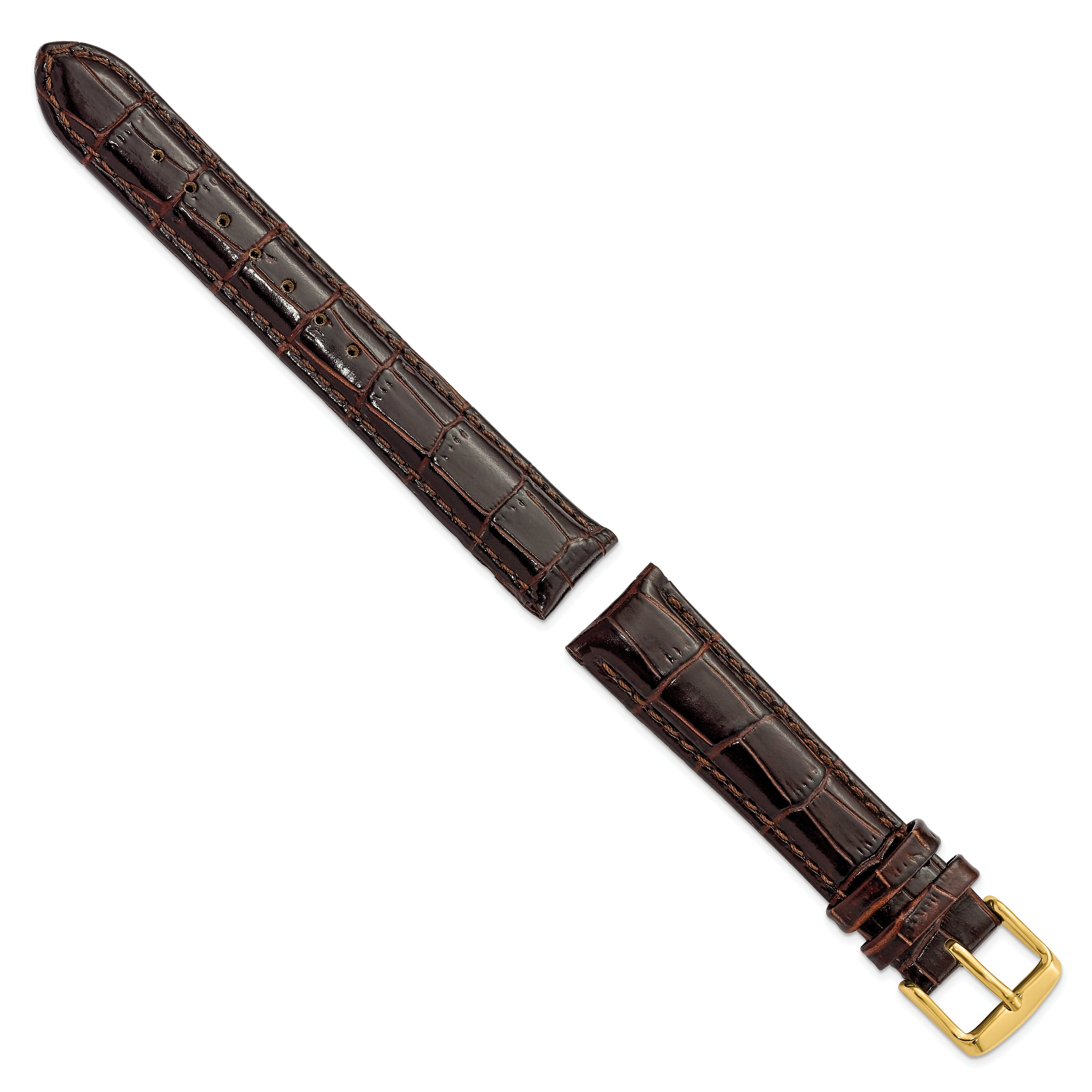 12mm Dark Brown Crocodile Grain Chronograph Leather with Gold-tone Buckle 6.75 inch Watch Band