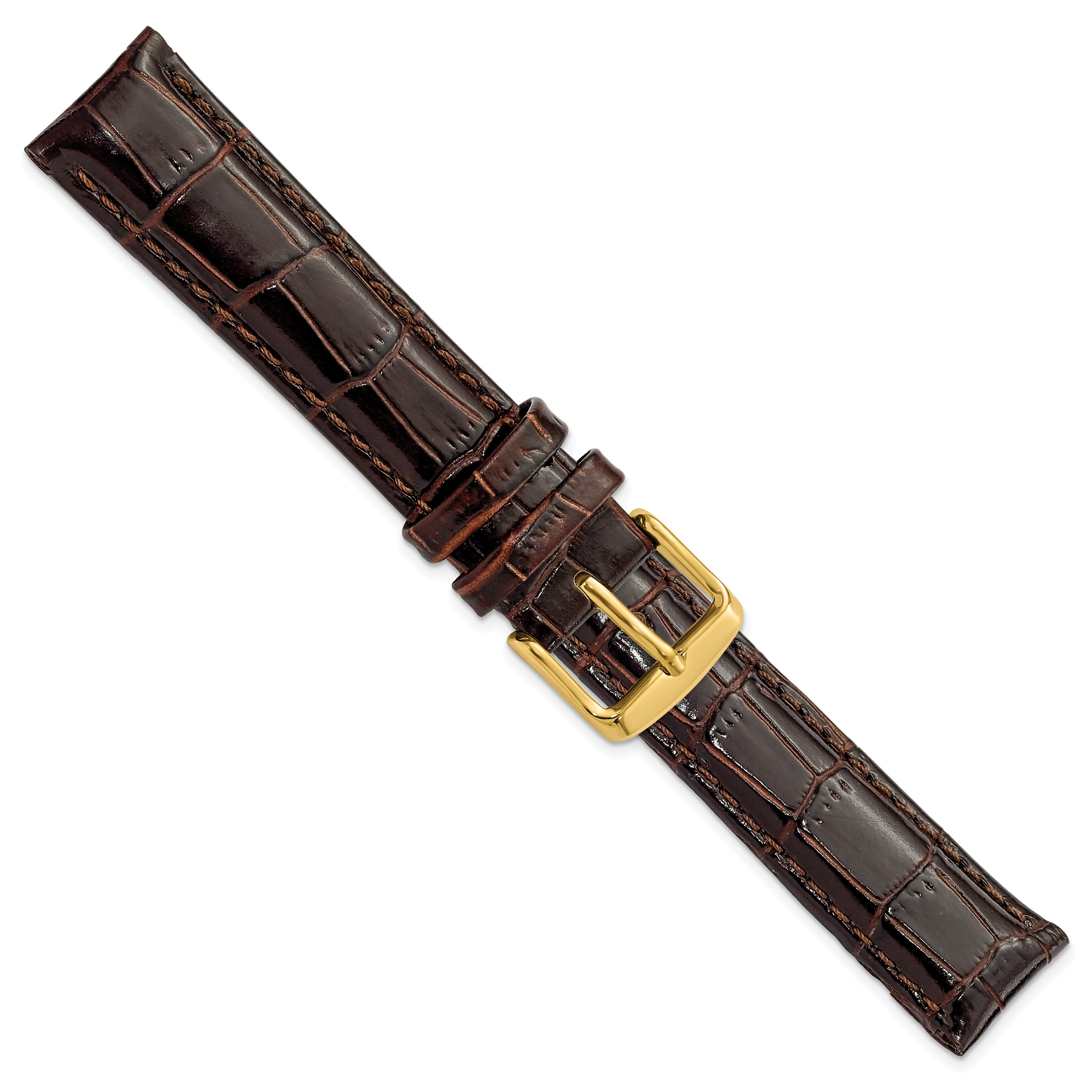 12mm Dark Brown Crocodile Grain Chronograph Leather with Gold-tone Buckle 6.75 inch Watch Band