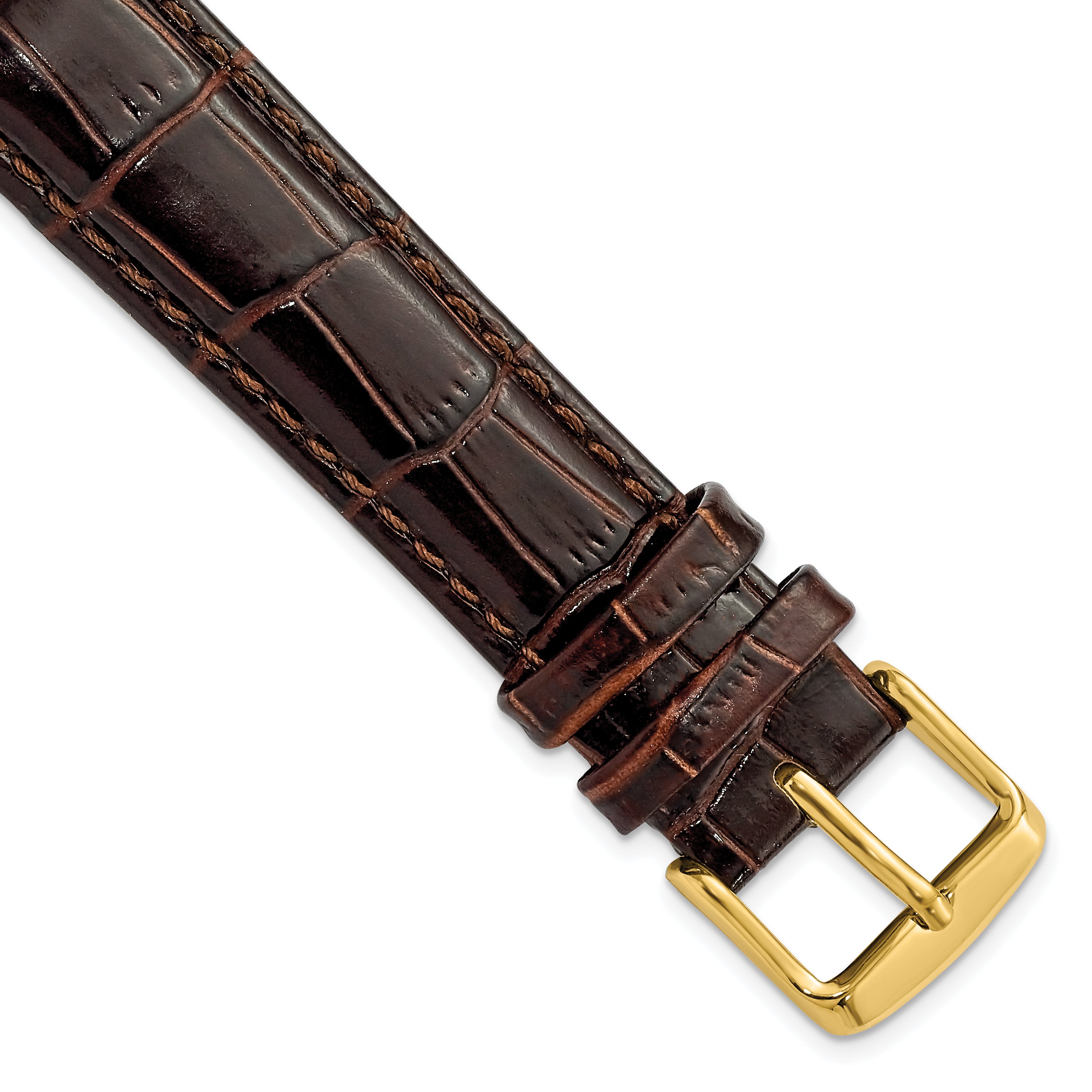 DeBeer 17mm Dark Brown Crocodile Grain Chronograph Leather with Gold-tone Buckle 7.5 inch Watch Band