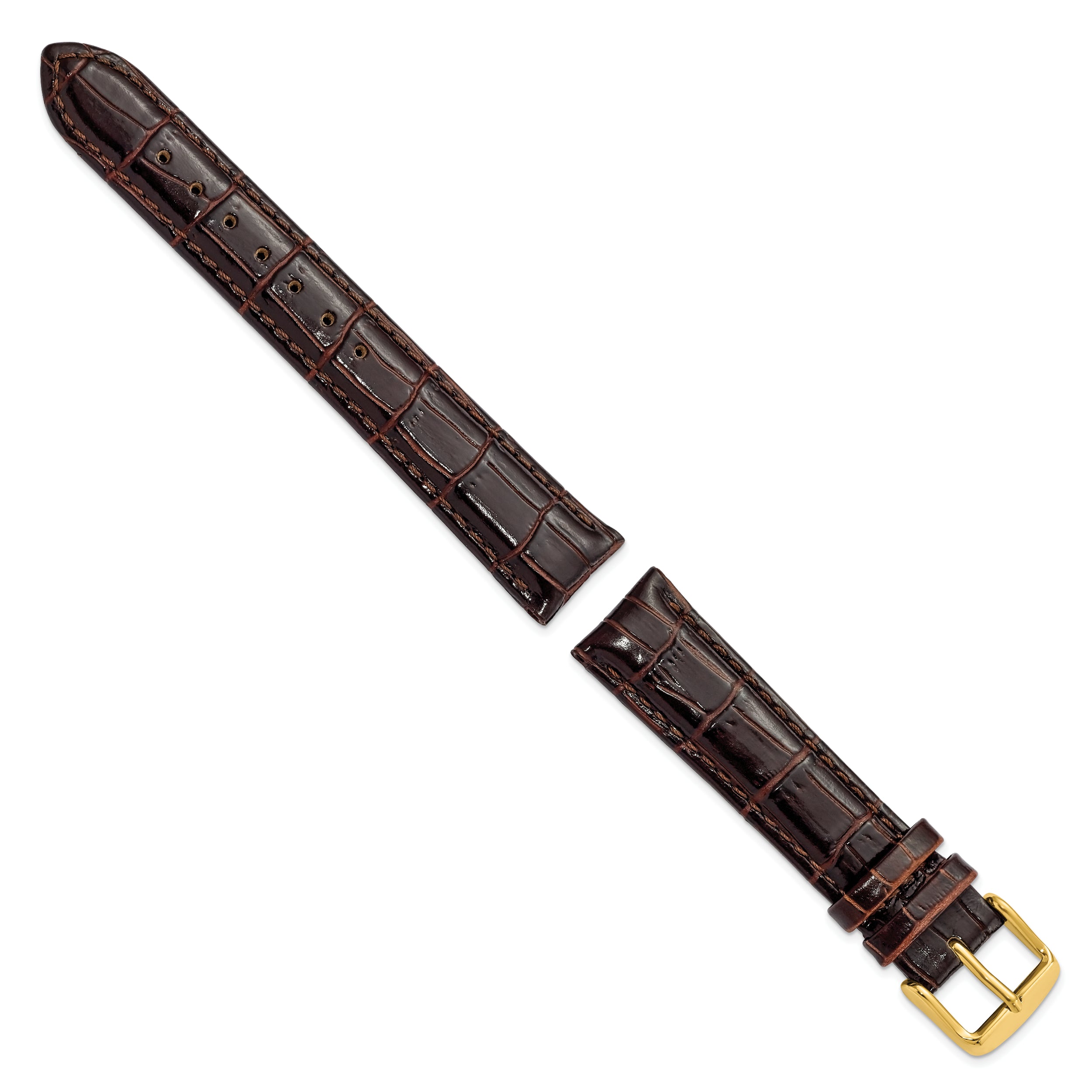 12mm Dark Brown Crocodile Grain Chronograph Leather with Gold-tone Buckle 6.75 inch Watch Band
