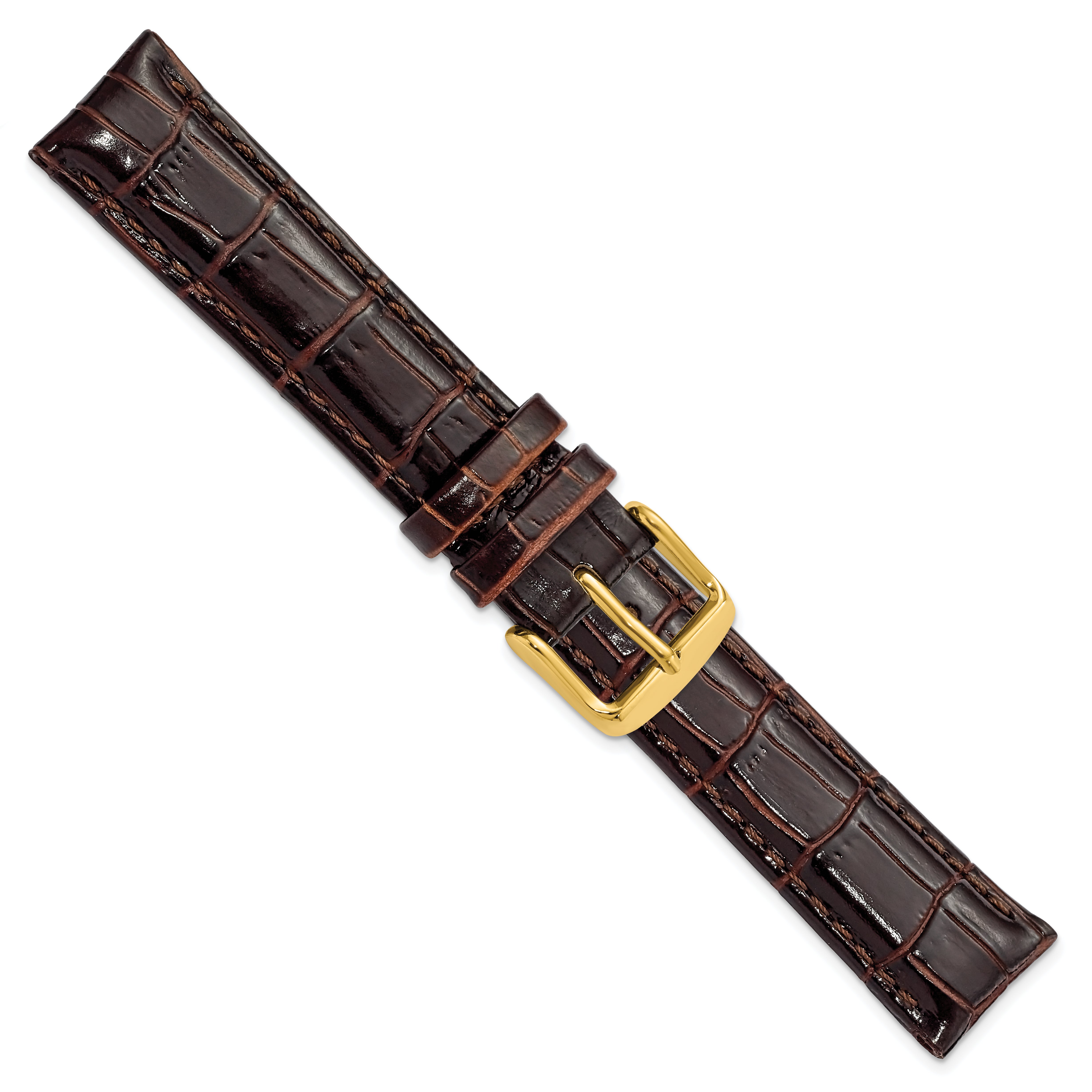 12mm Dark Brown Crocodile Grain Chronograph Leather with Gold-tone Buckle 6.75 inch Watch Band