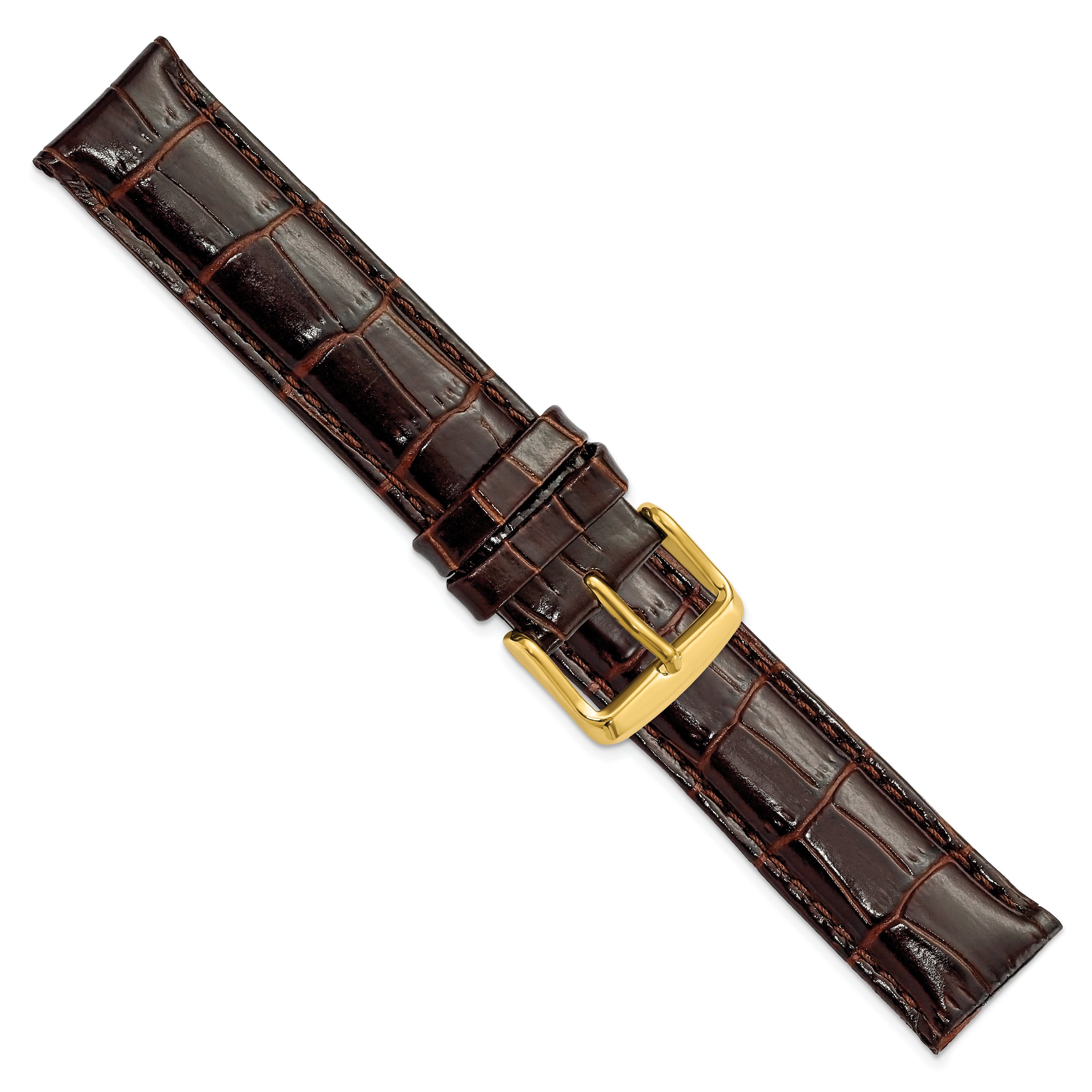 12mm Dark Brown Crocodile Grain Chronograph Leather with Gold-tone Buckle 6.75 inch Watch Band