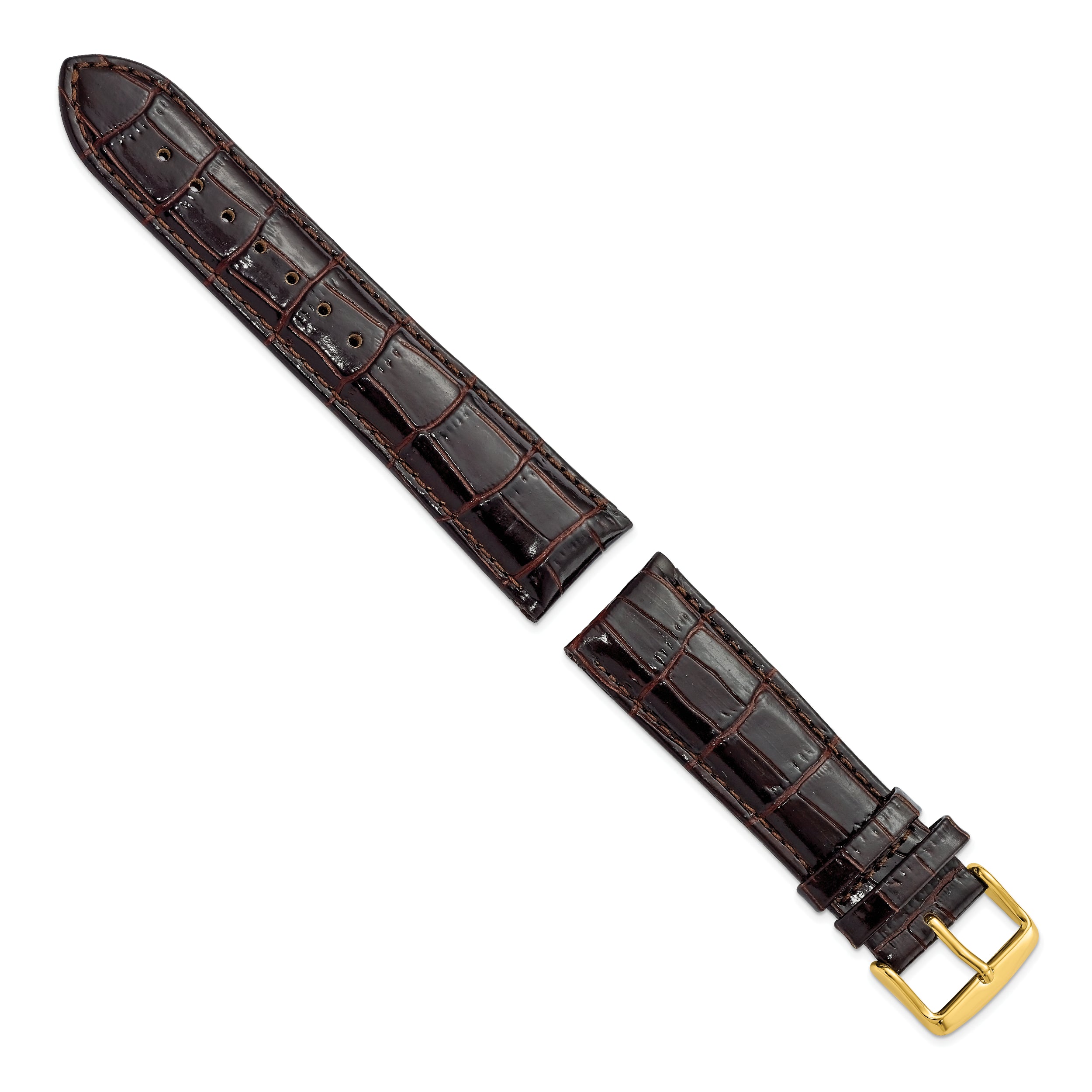 12mm Dark Brown Crocodile Grain Chronograph Leather with Gold-tone Buckle 6.75 inch Watch Band