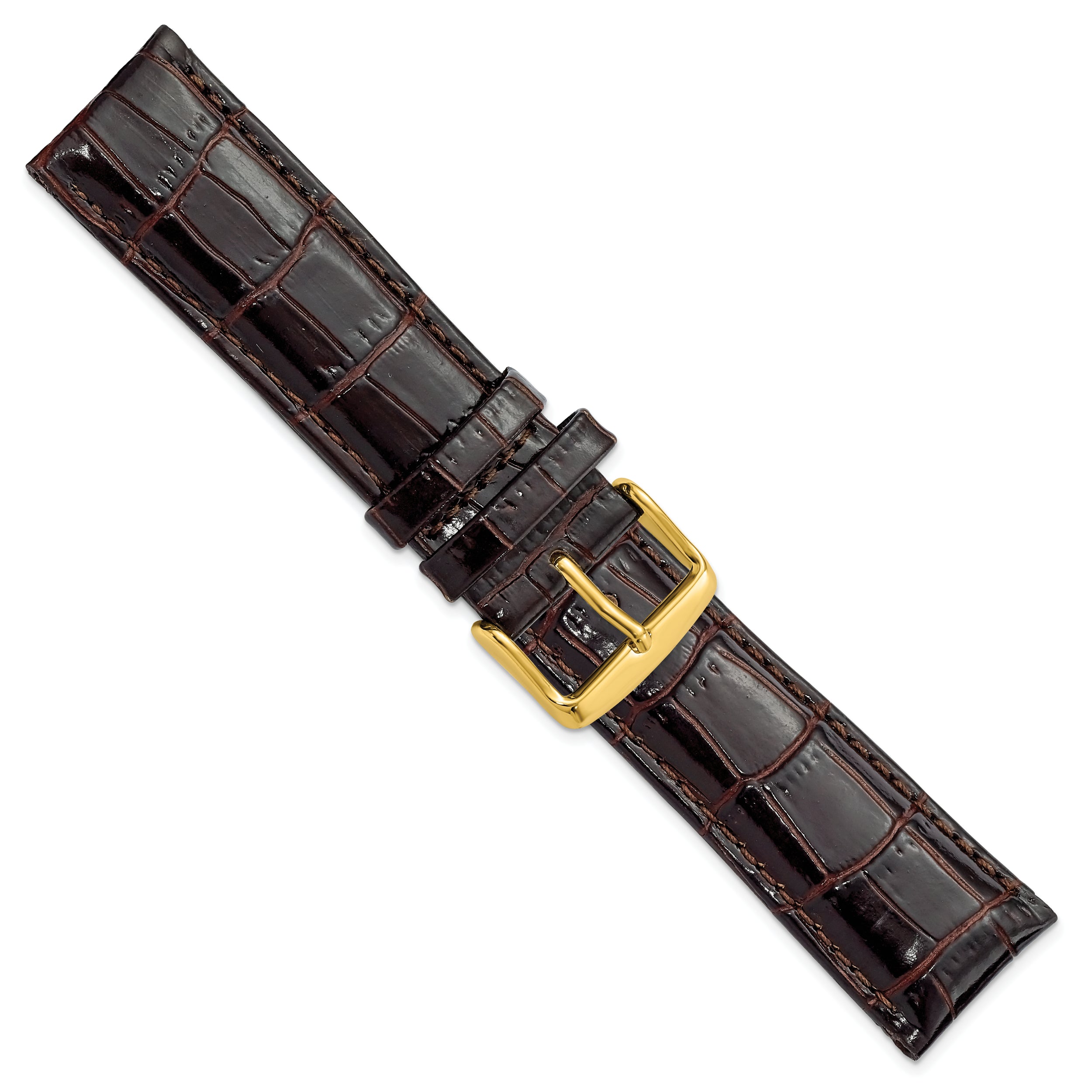 12mm Dark Brown Crocodile Grain Chronograph Leather with Gold-tone Buckle 6.75 inch Watch Band