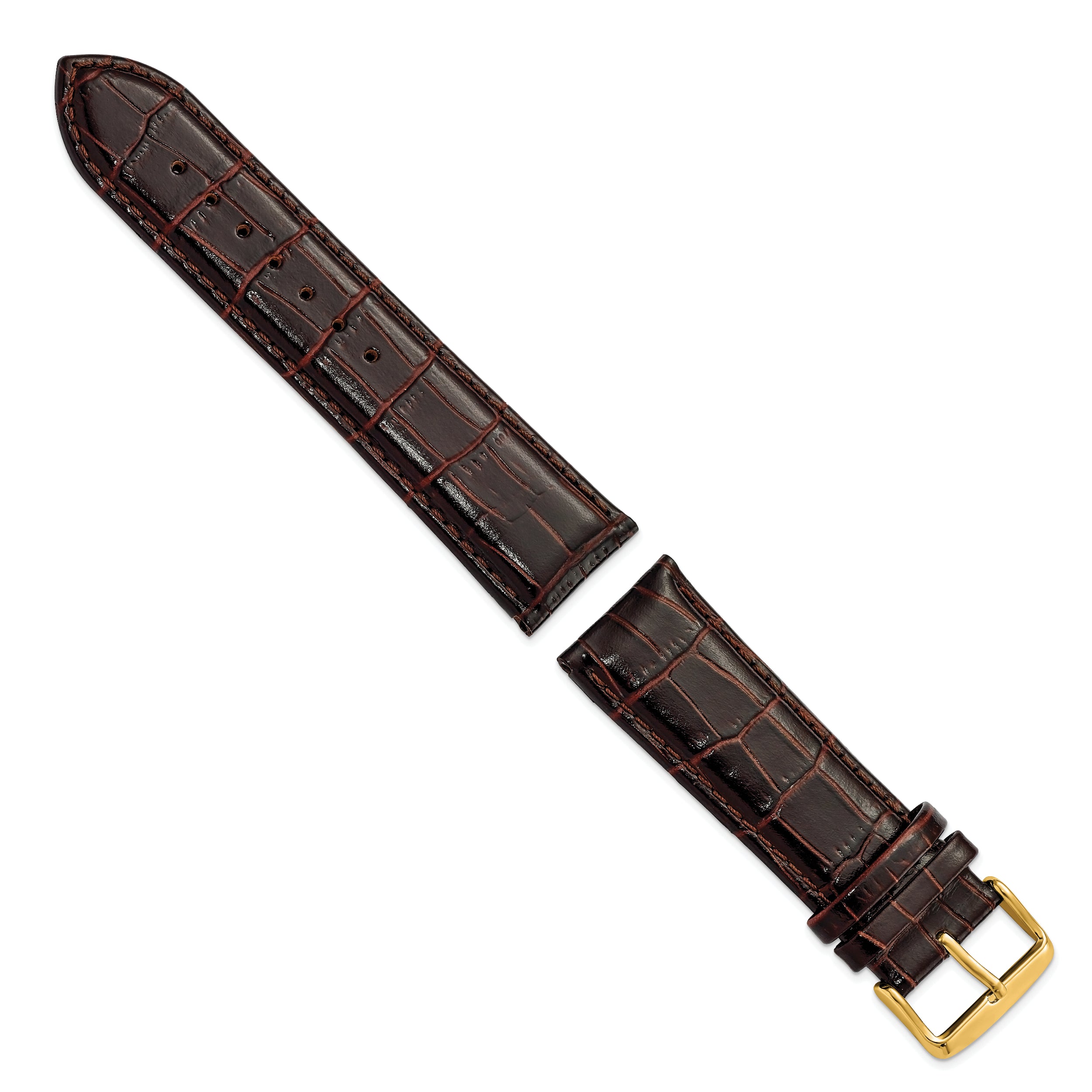 12mm Dark Brown Crocodile Grain Chronograph Leather with Gold-tone Buckle 6.75 inch Watch Band