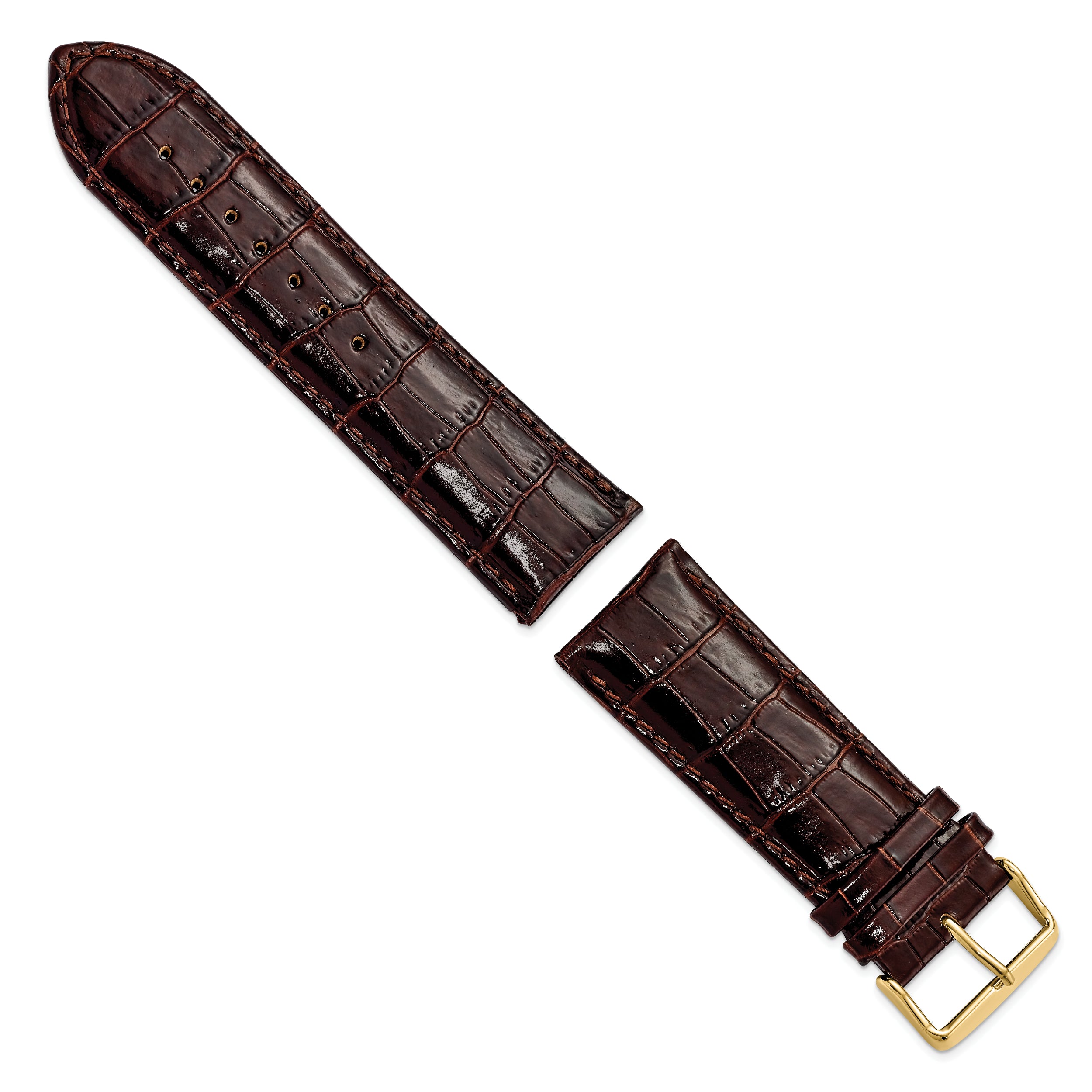 12mm Dark Brown Crocodile Grain Chronograph Leather with Gold-tone Buckle 6.75 inch Watch Band