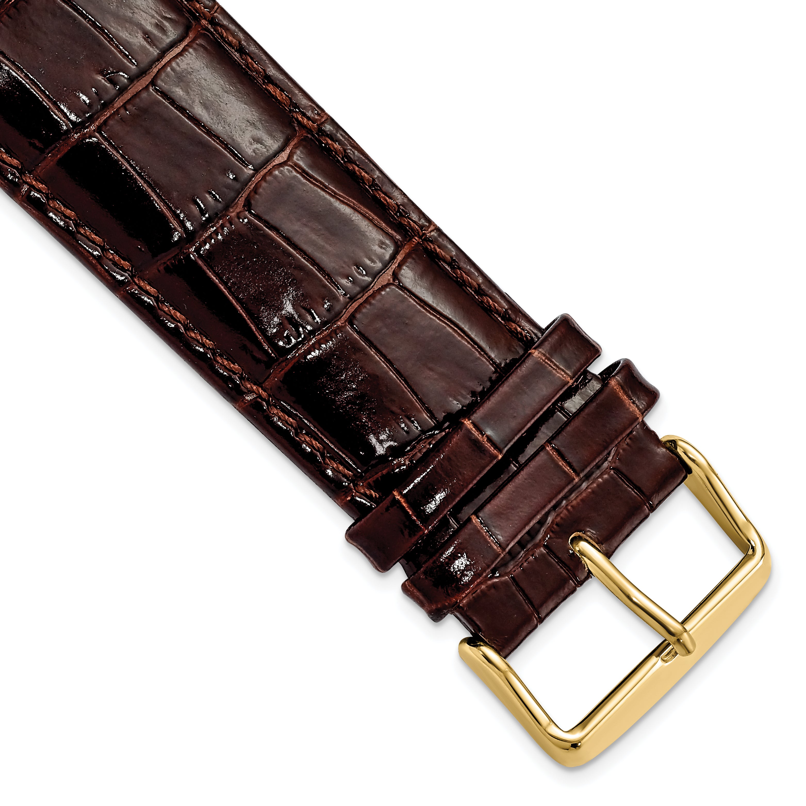DeBeer 26mm Dark Brown Crocodile Grain Chronograph Leather with Gold-tone Buckle 7.5 inch Watch Band