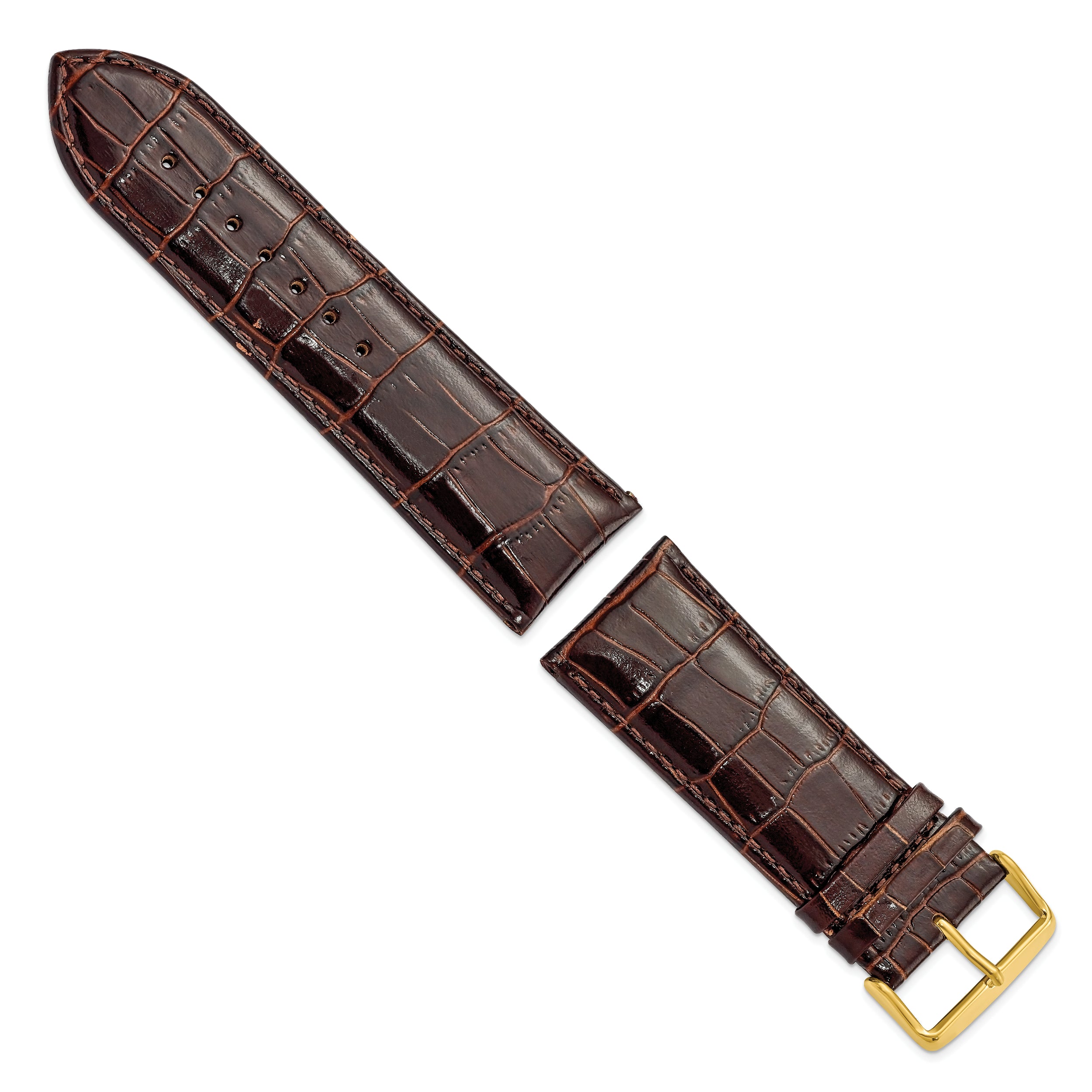 12mm Dark Brown Crocodile Grain Chronograph Leather with Gold-tone Buckle 6.75 inch Watch Band