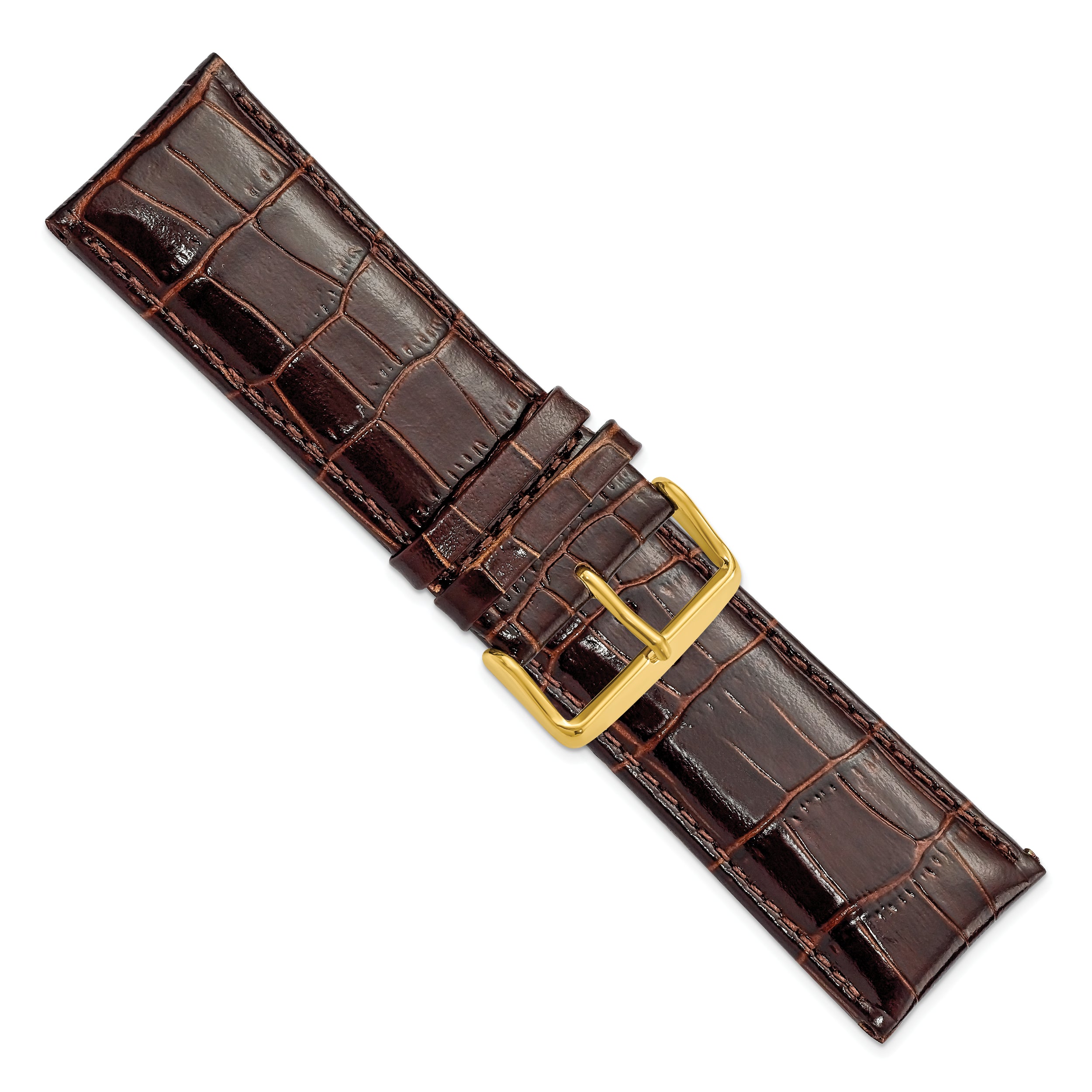 12mm Dark Brown Crocodile Grain Chronograph Leather with Gold-tone Buckle 6.75 inch Watch Band
