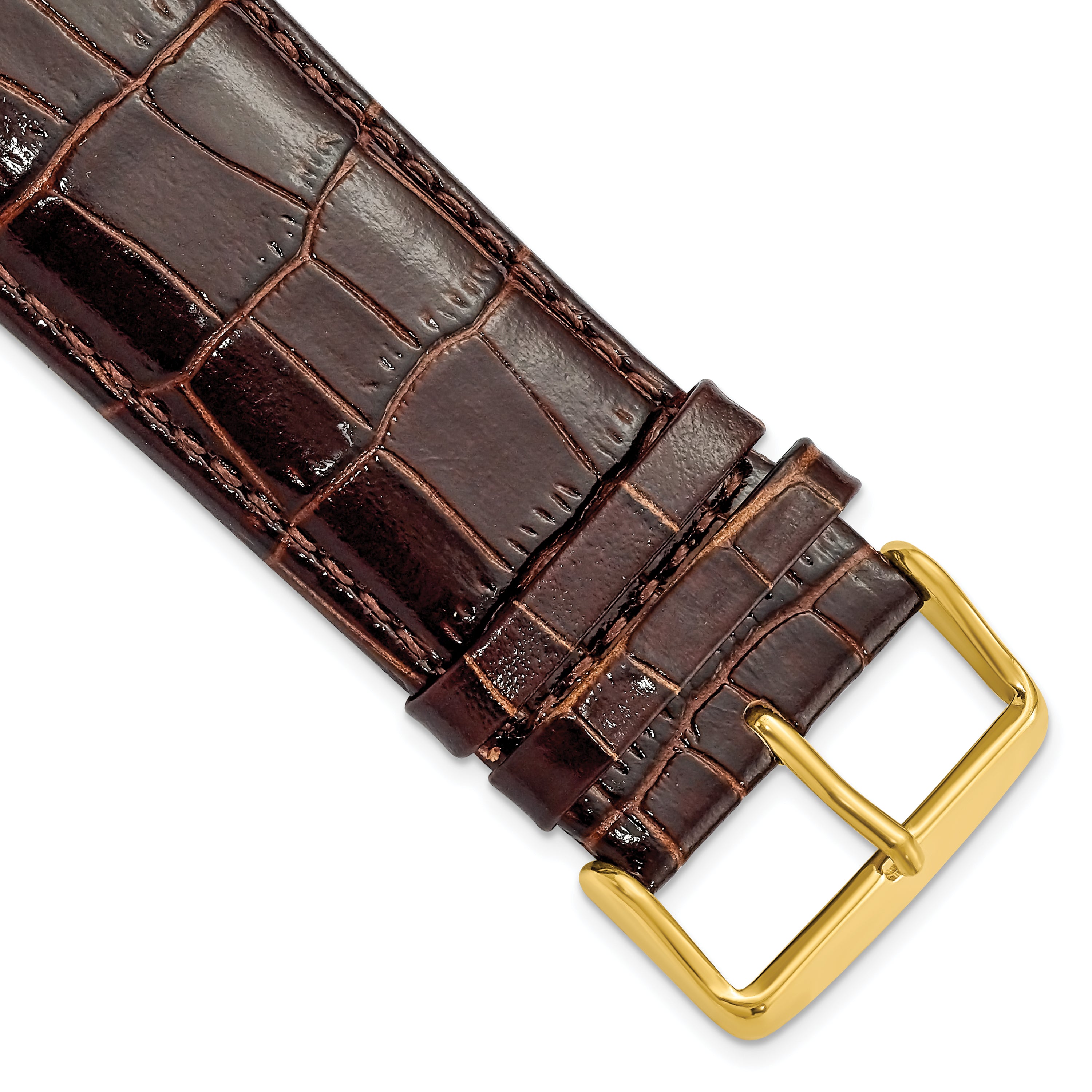 DeBeer 28mm Dark Brown Crocodile Grain Chronograph Leather with Gold-tone Buckle 7.5 inch Watch Band