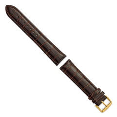 22mm Long Dark Brown Crocodile Grain Chronograph Leather with Gold-tone Buckle 8.5 inch Watch Band - 22 / 8.5