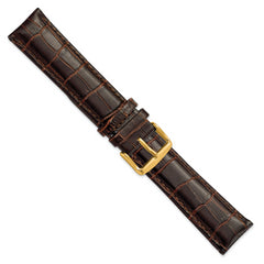 22mm Long Dark Brown Crocodile Grain Chronograph Leather with Gold-tone Buckle 8.5 inch Watch Band - 22 / 8.5