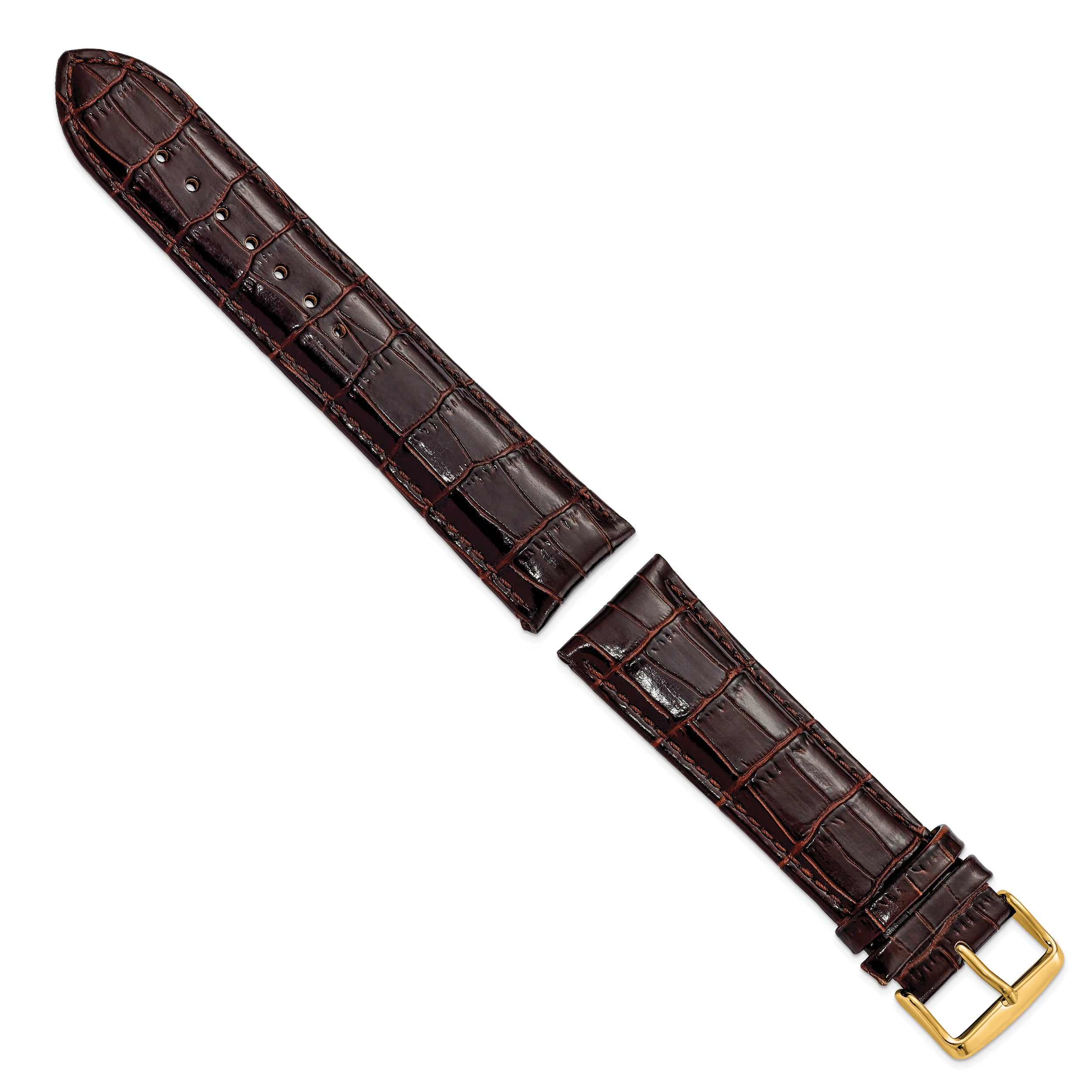 22mm Long Dark Brown Crocodile Grain Chronograph Leather with Gold-tone Buckle 8.5 inch Watch Band - 22 / 8.5