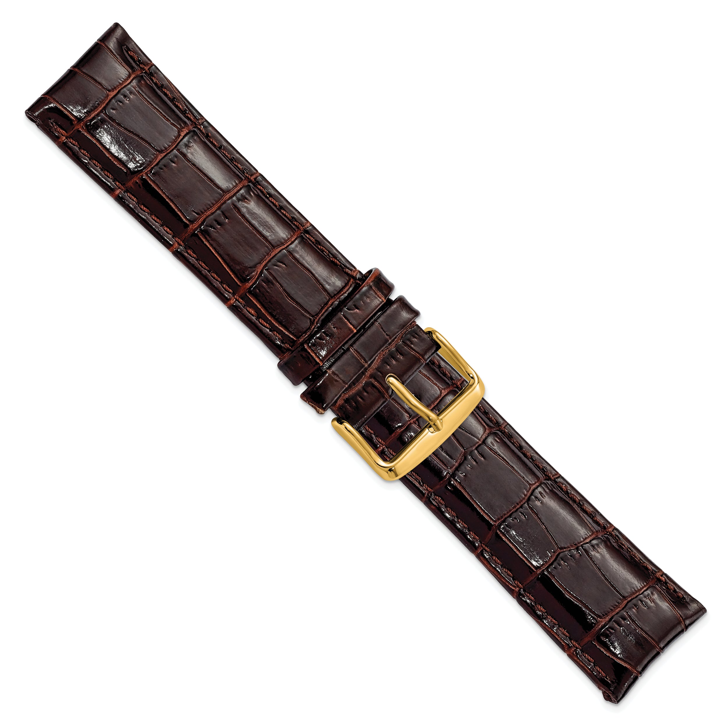 22mm Long Dark Brown Crocodile Grain Chronograph Leather with Gold-tone Buckle 8.5 inch Watch Band - 22 / 8.5