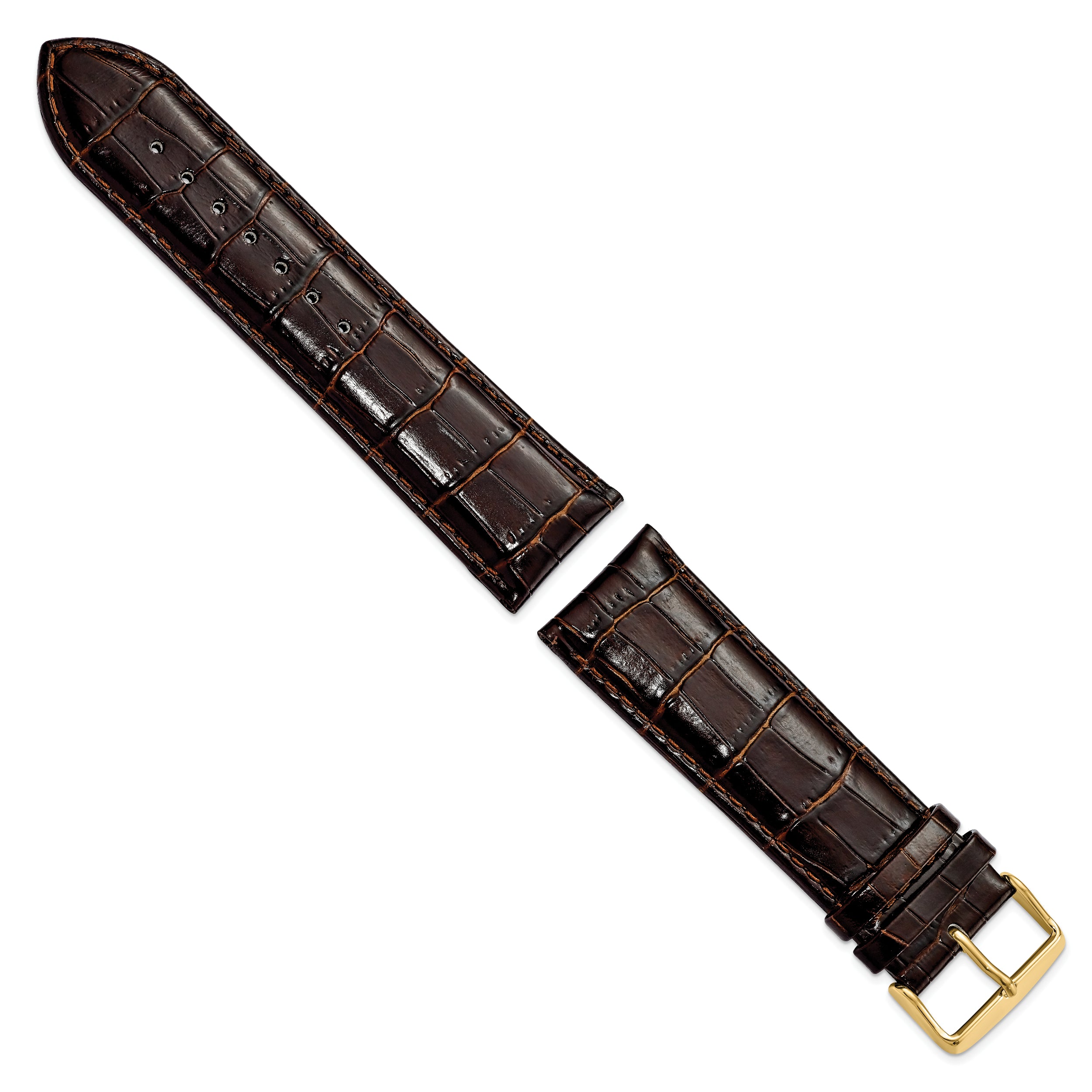 22mm Long Dark Brown Crocodile Grain Chronograph Leather with Gold-tone Buckle 8.5 inch Watch Band - 22 / 8.5