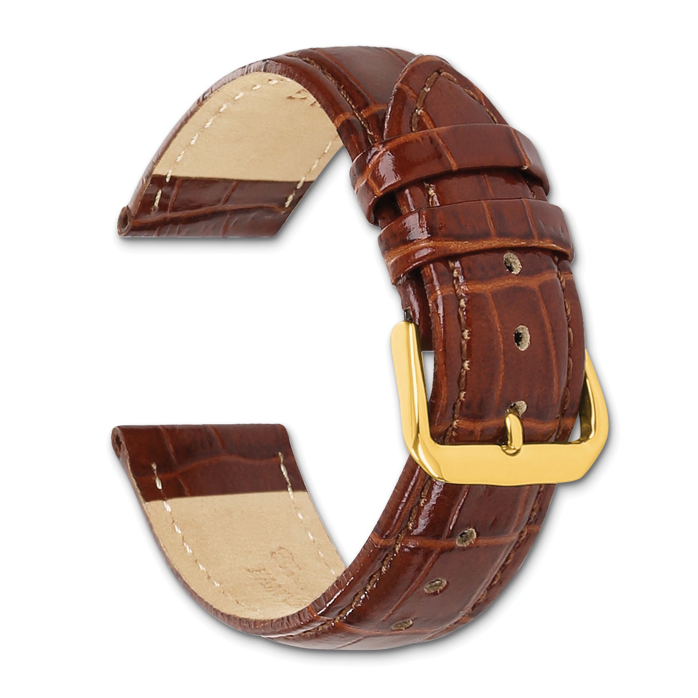 12mm Havana Crocodile Grain Chronograph Leather with Gold-tone Buckle 6.75 inch Watch Band - 12 / 6.75