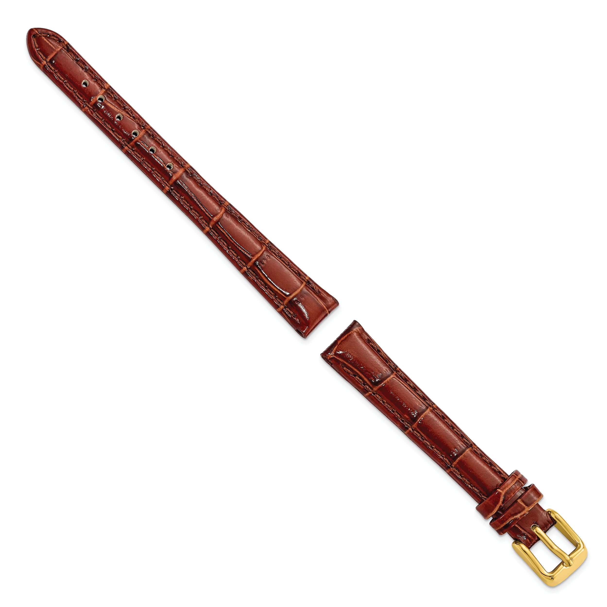 12mm Havana Crocodile Grain Chronograph Leather with Gold-tone Buckle 6.75 inch Watch Band - 12 / 6.75