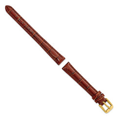 12mm Havana Crocodile Grain Chronograph Leather with Gold-tone Buckle 6.75 inch Watch Band - 12 / 6.75