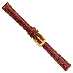 12mm Havana Crocodile Grain Chronograph Leather with Gold-tone Buckle 6.75 inch Watch Band - 12 / 6.75