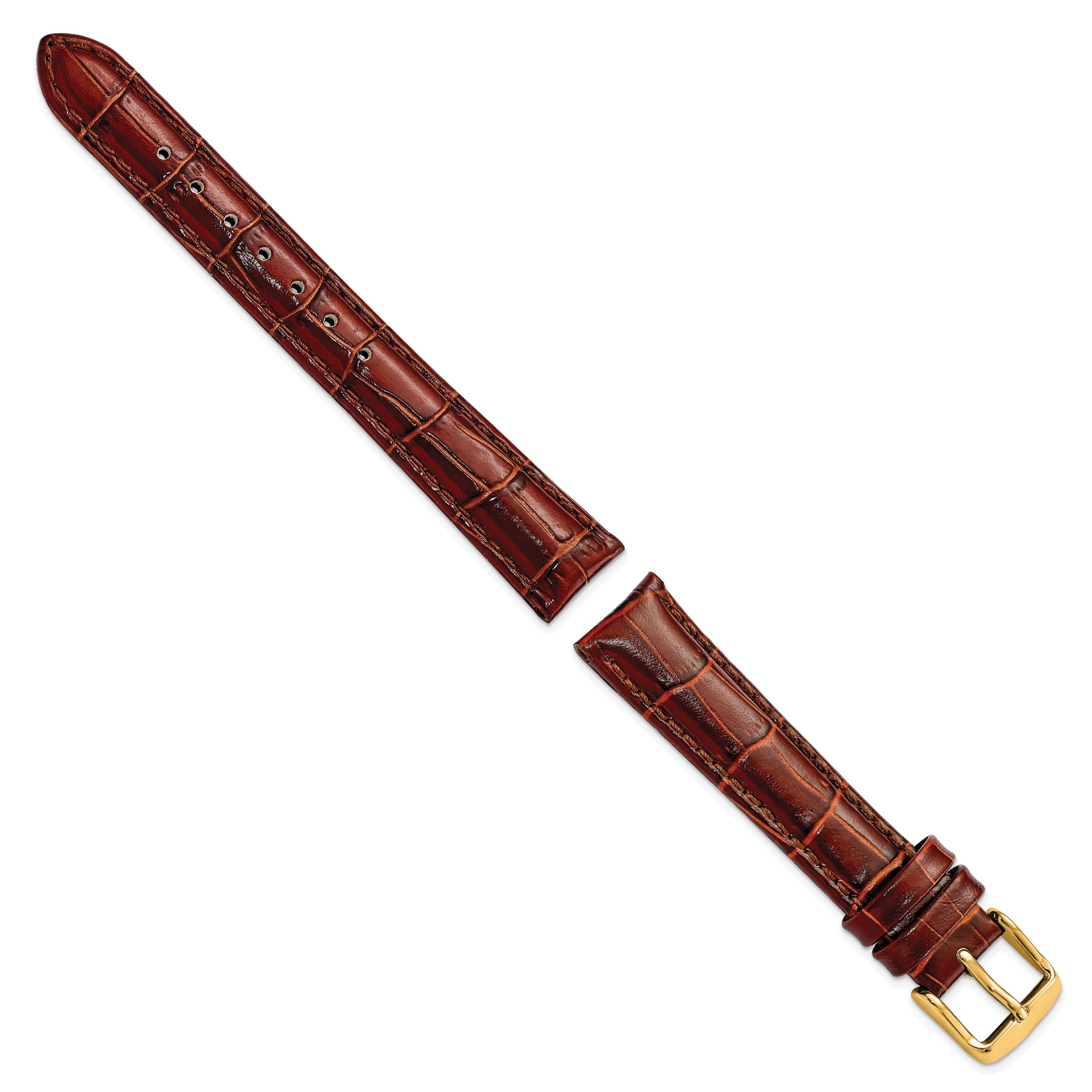 12mm Havana Crocodile Grain Chronograph Leather with Gold-tone Buckle 6.75 inch Watch Band - 12 / 6.75