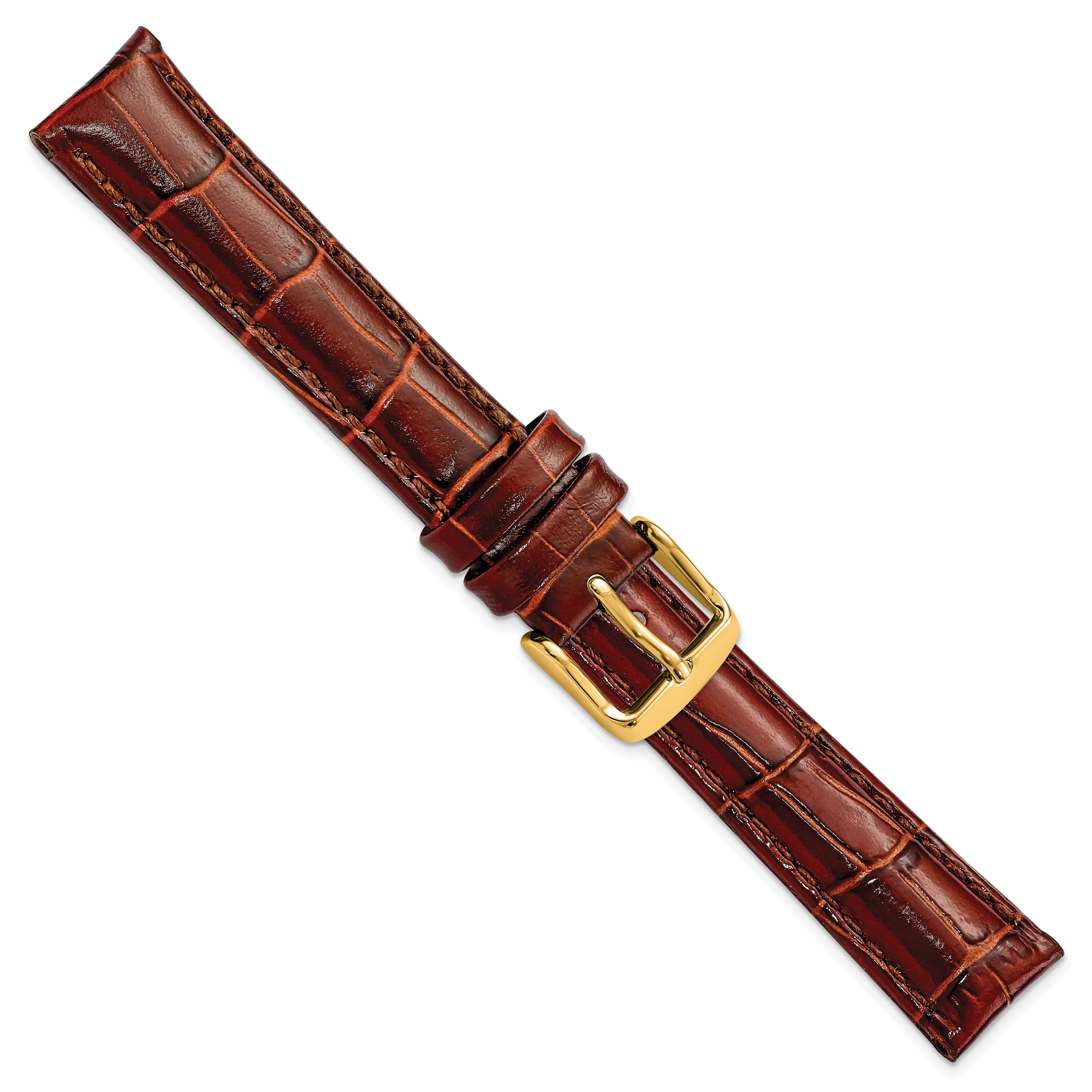 12mm Havana Crocodile Grain Chronograph Leather with Gold-tone Buckle 6.75 inch Watch Band - 12 / 6.75