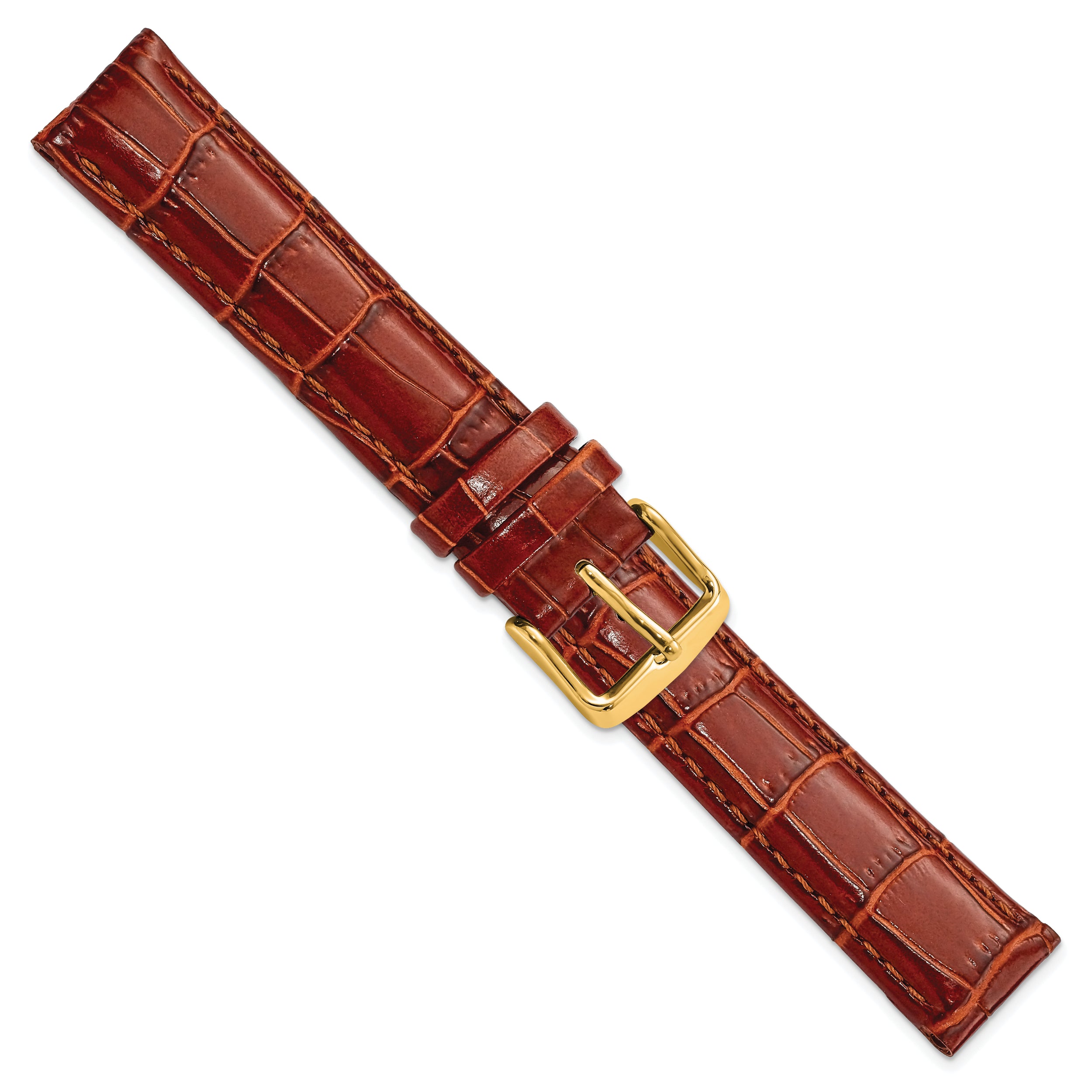 12mm Havana Crocodile Grain Chronograph Leather with Gold-tone Buckle 6.75 inch Watch Band - 12 / 6.75