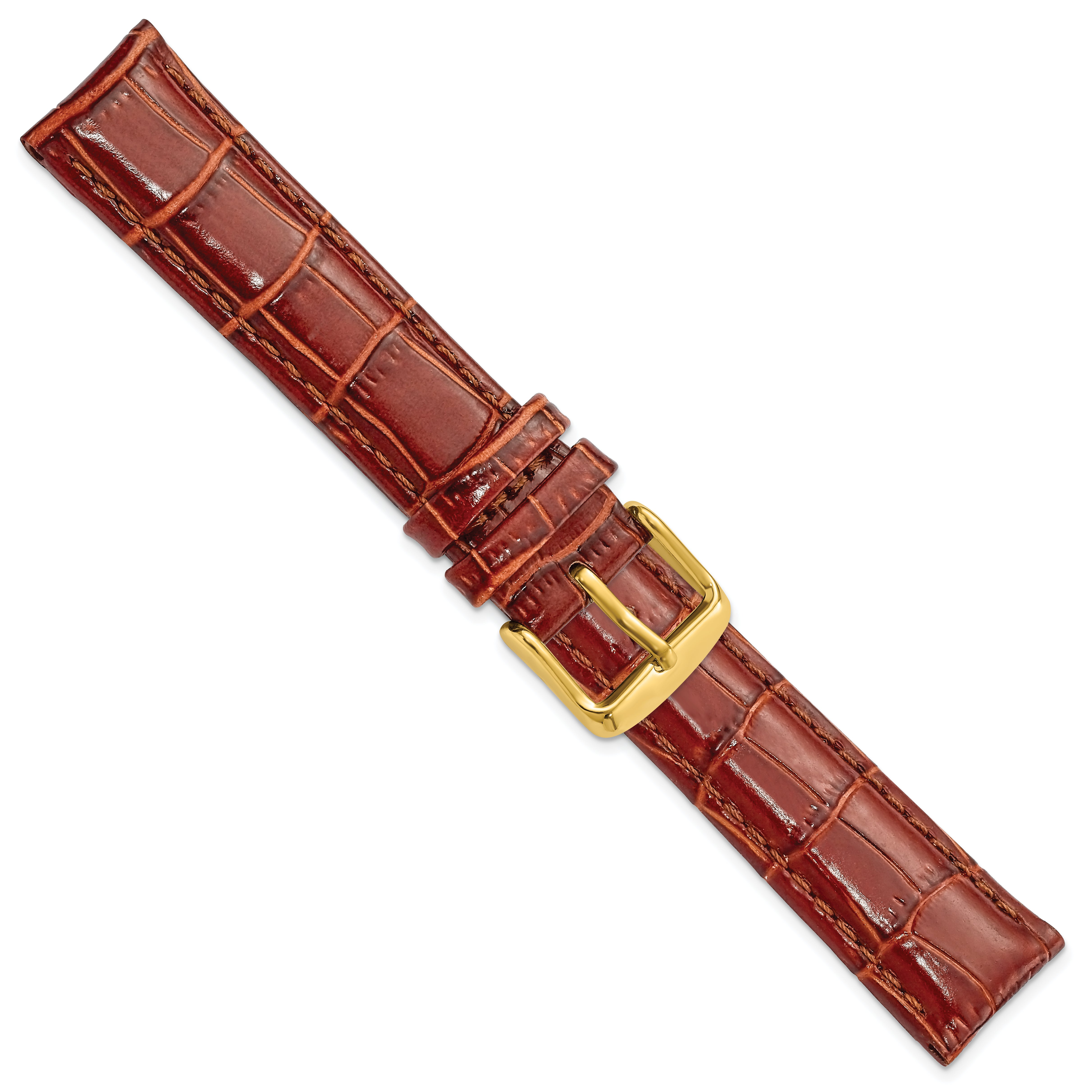 12mm Havana Crocodile Grain Chronograph Leather with Gold-tone Buckle 6.75 inch Watch Band - 12 / 6.75