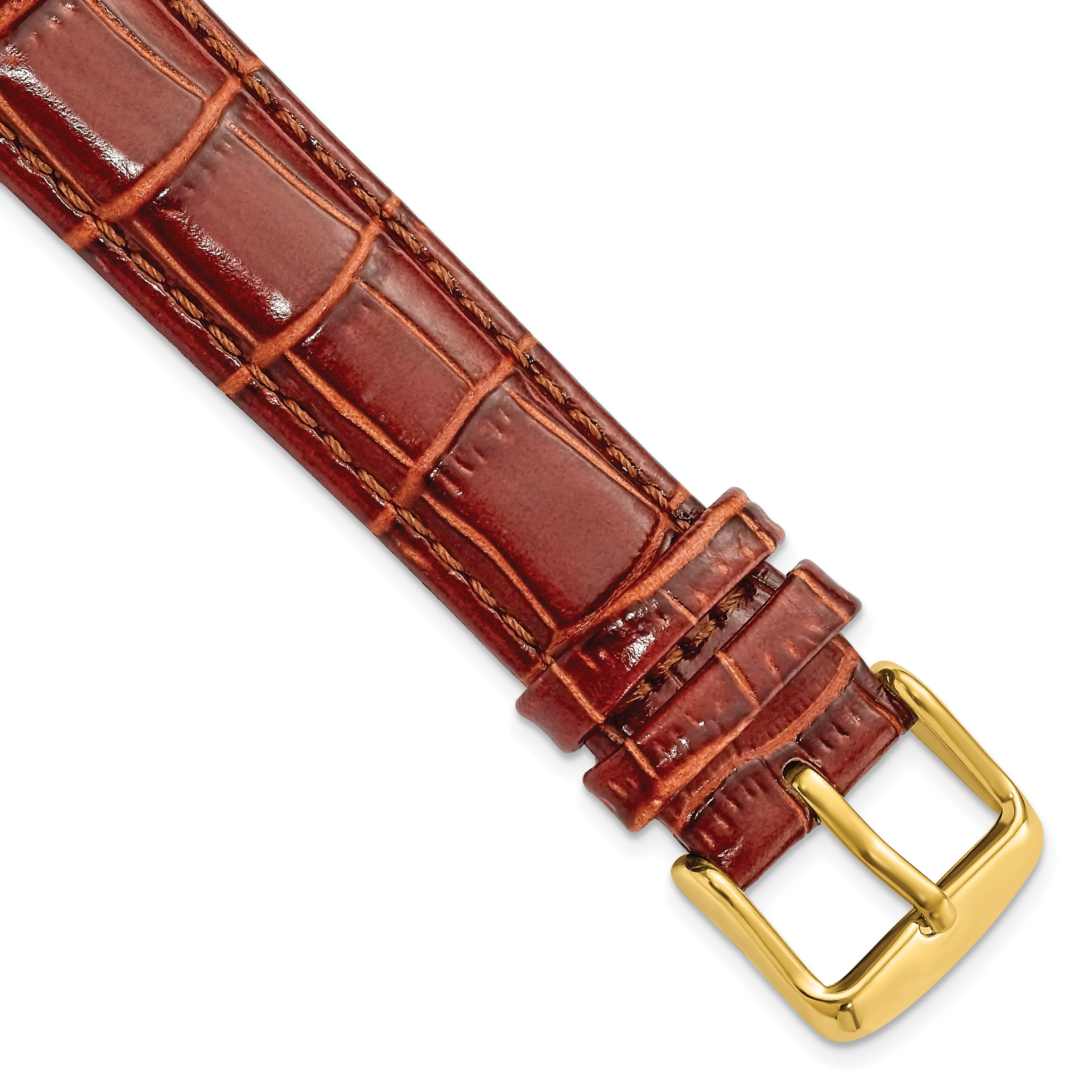 DeBeer 18mm Havana Crocodile Grain Chronograph Leather with Gold-tone Buckle 7.5 inch Watch Band
