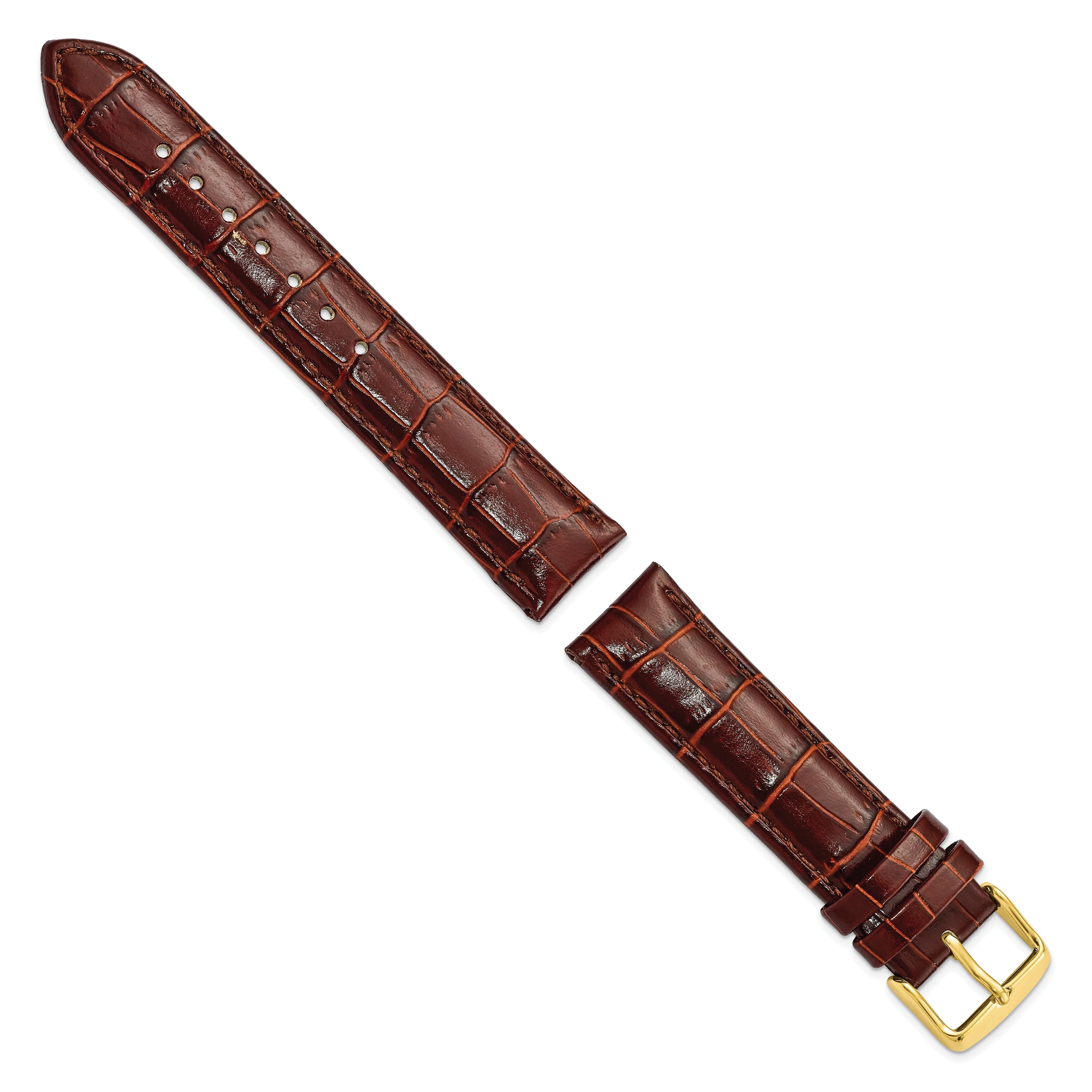 12mm Havana Crocodile Grain Chronograph Leather with Gold-tone Buckle 6.75 inch Watch Band - 12 / 6.75