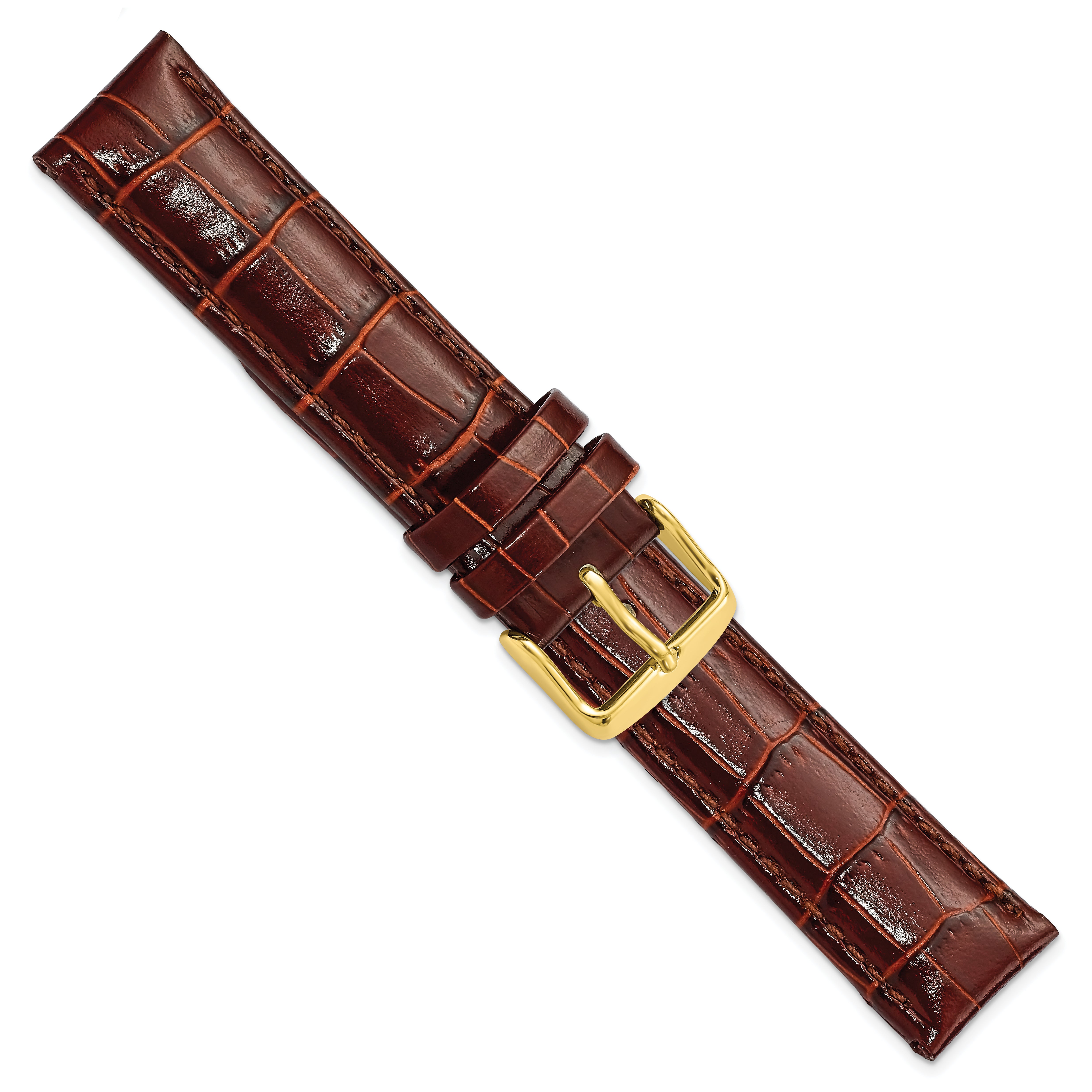 12mm Havana Crocodile Grain Chronograph Leather with Gold-tone Buckle 6.75 inch Watch Band - 12 / 6.75