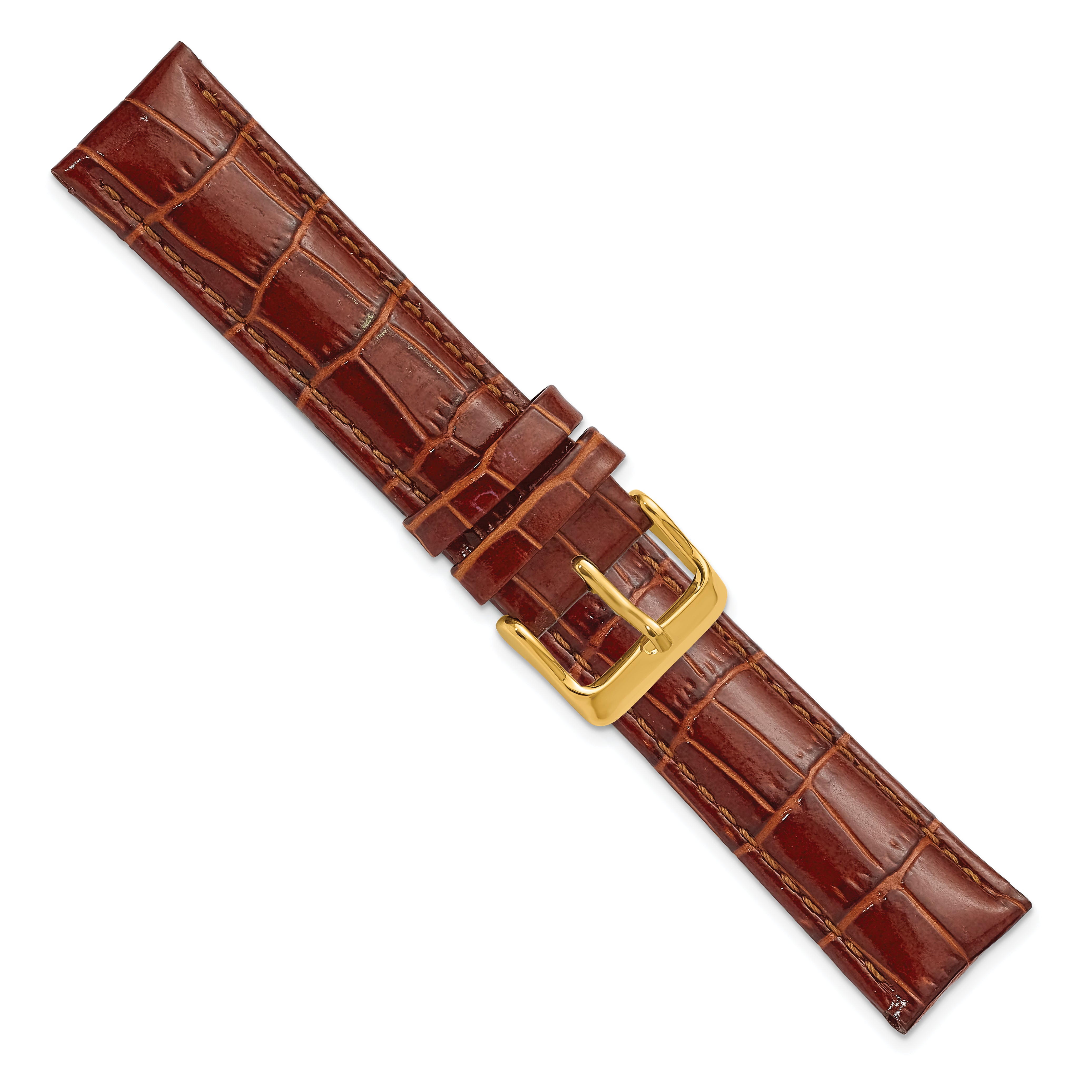 12mm Havana Crocodile Grain Chronograph Leather with Gold-tone Buckle 6.75 inch Watch Band - 12 / 6.75