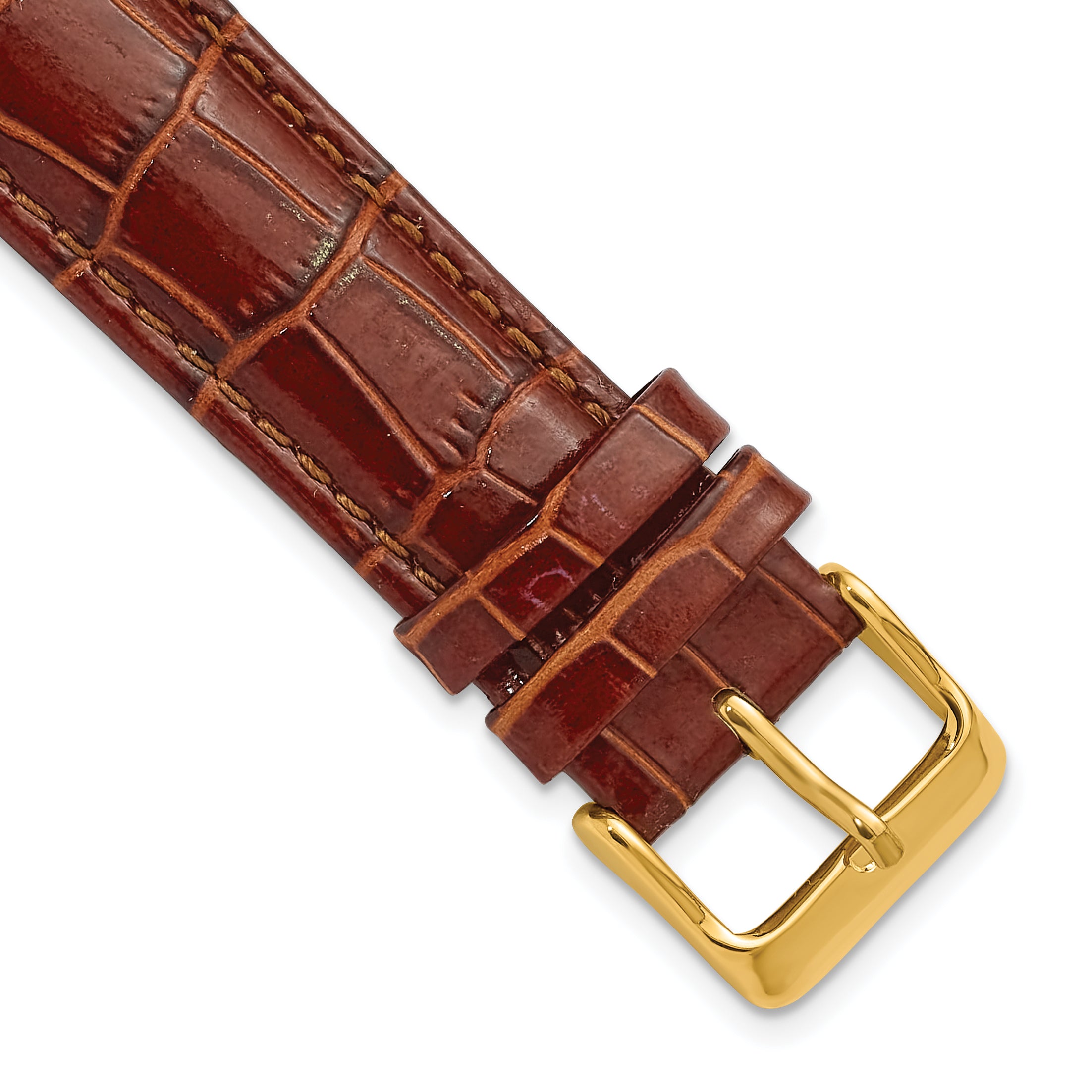 DeBeer 20mm Havana Crocodile Grain Chronograph Leather with Gold-tone Buckle 7.5 inch Watch Band