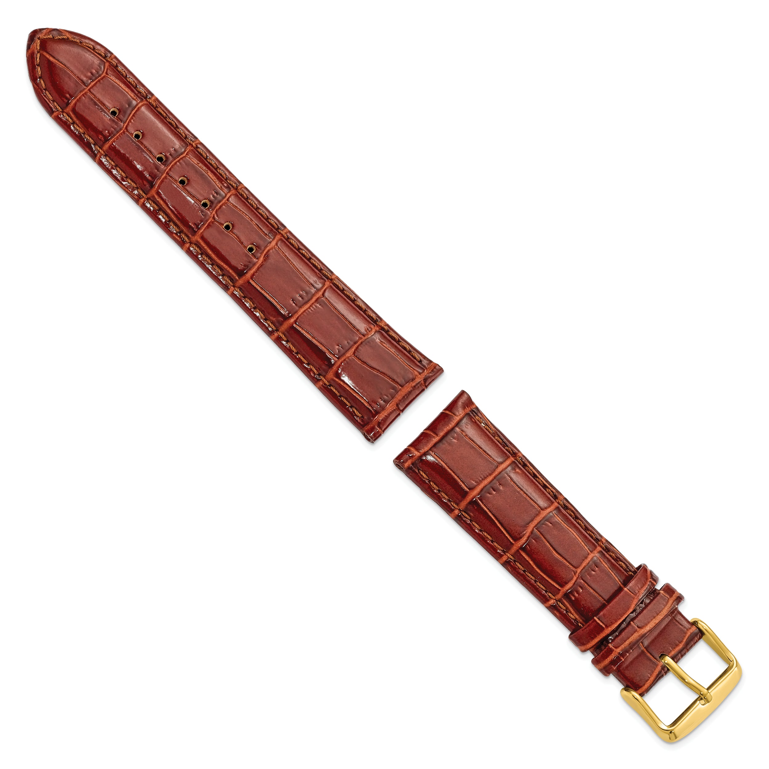 12mm Havana Crocodile Grain Chronograph Leather with Gold-tone Buckle 6.75 inch Watch Band - 12 / 6.75