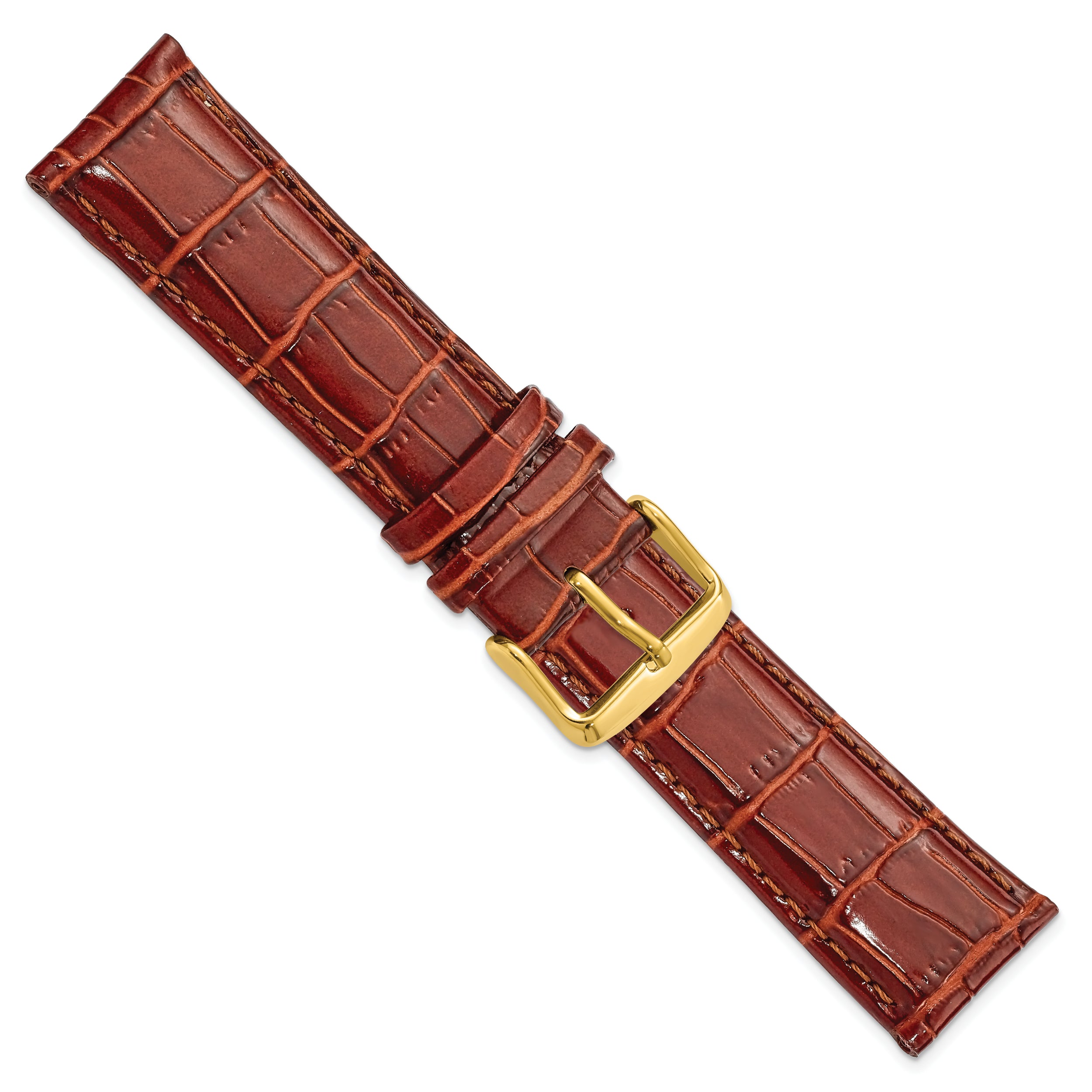 12mm Havana Crocodile Grain Chronograph Leather with Gold-tone Buckle 6.75 inch Watch Band - 12 / 6.75