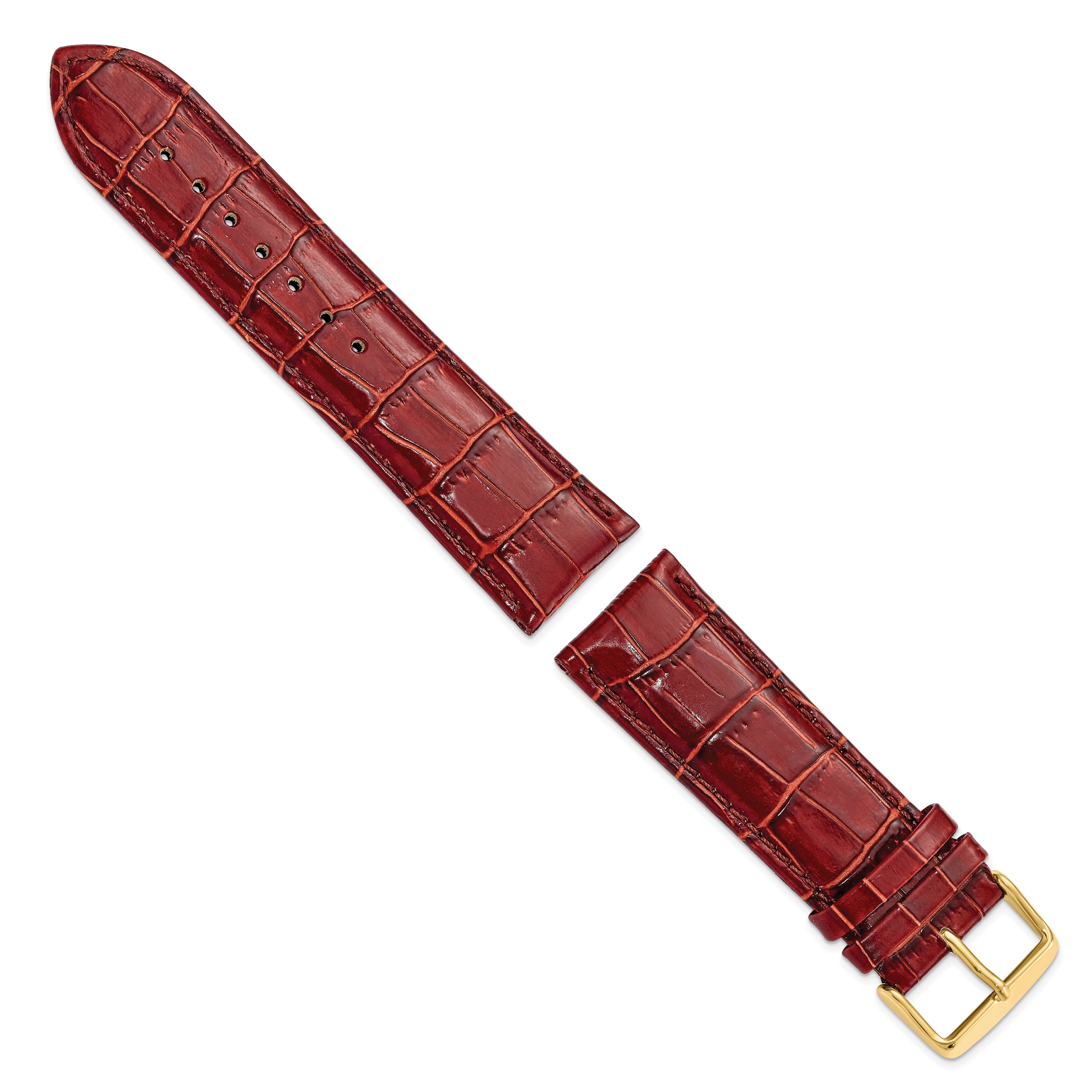 12mm Havana Crocodile Grain Chronograph Leather with Gold-tone Buckle 6.75 inch Watch Band - 12 / 6.75
