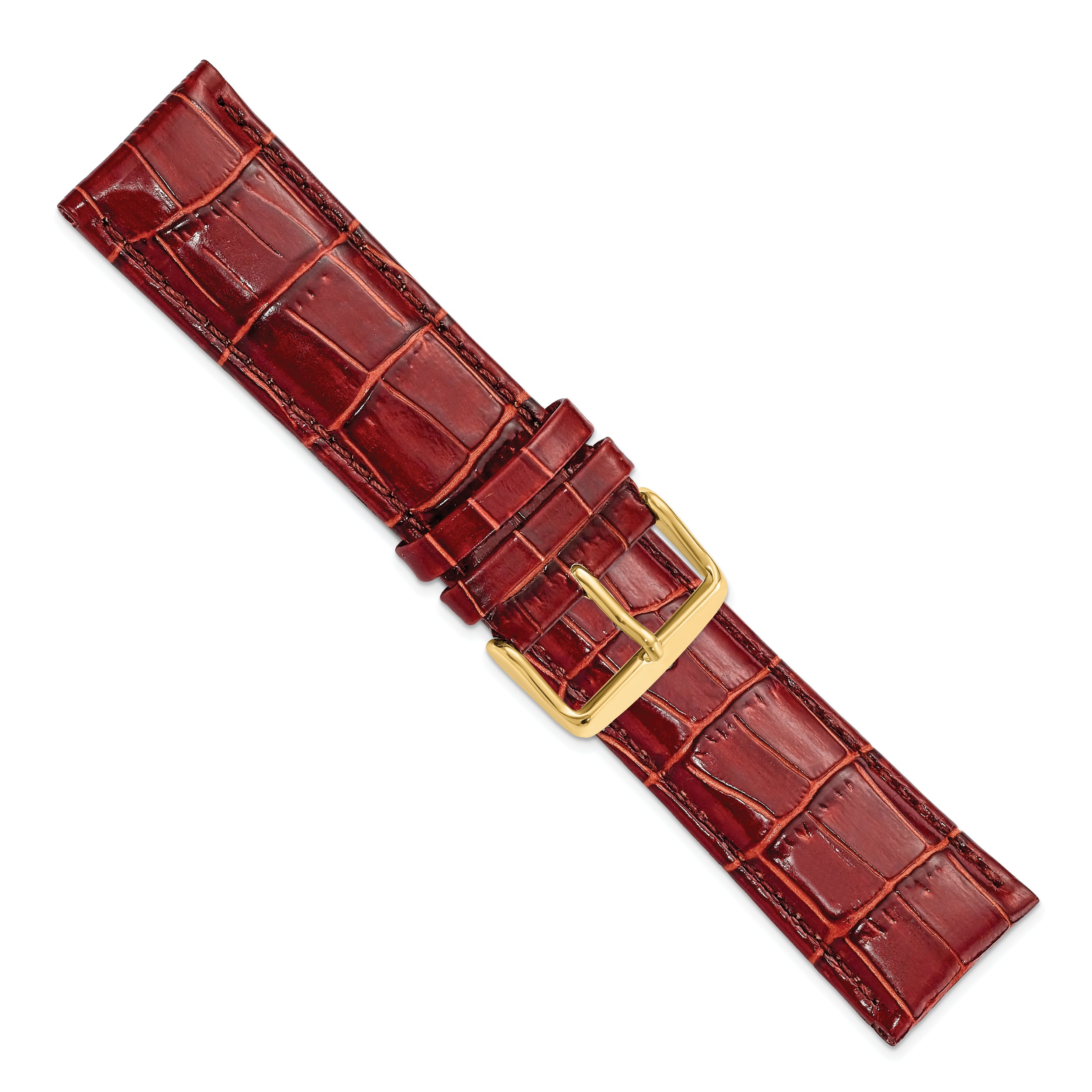 12mm Havana Crocodile Grain Chronograph Leather with Gold-tone Buckle 6.75 inch Watch Band - 12 / 6.75