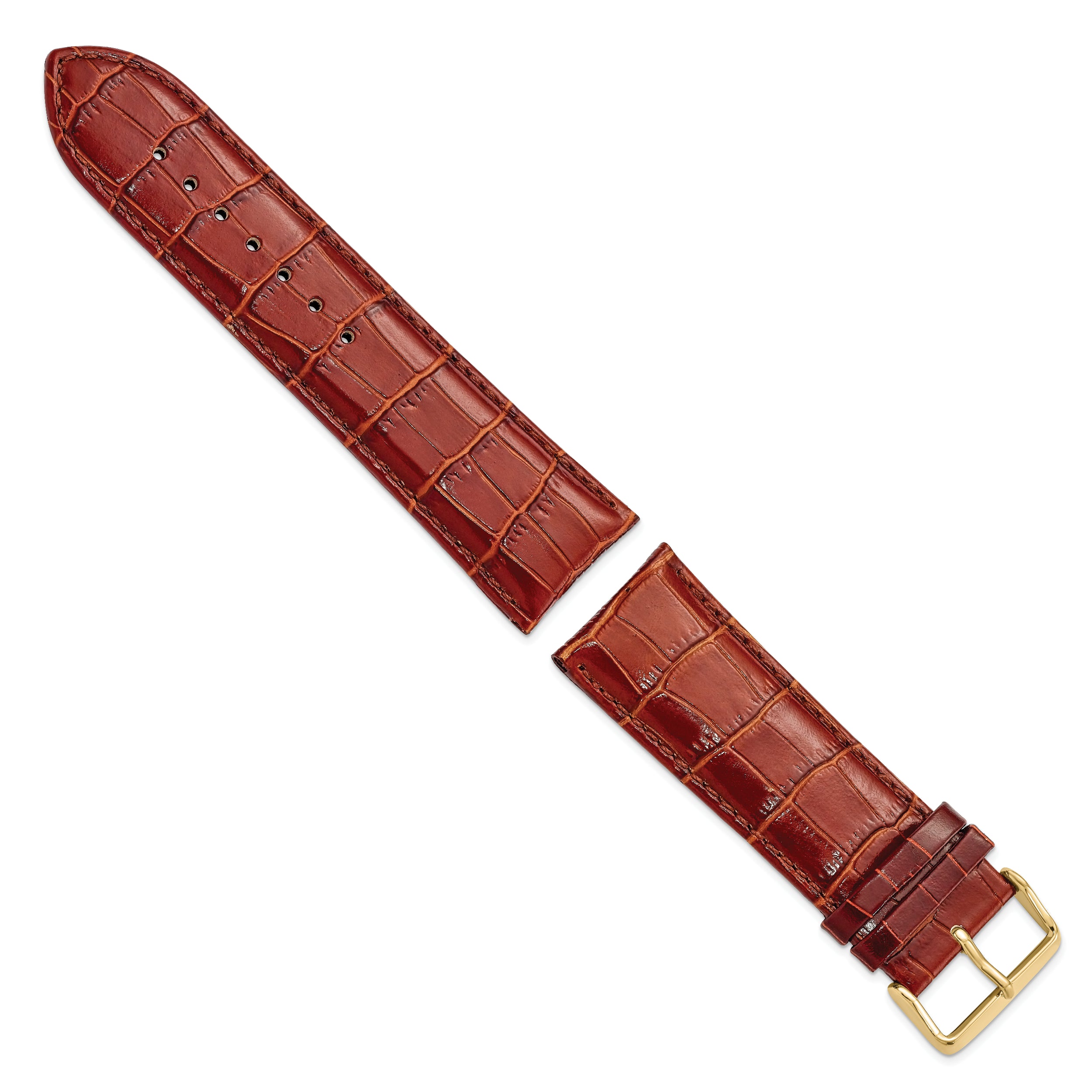 12mm Havana Crocodile Grain Chronograph Leather with Gold-tone Buckle 6.75 inch Watch Band - 12 / 6.75