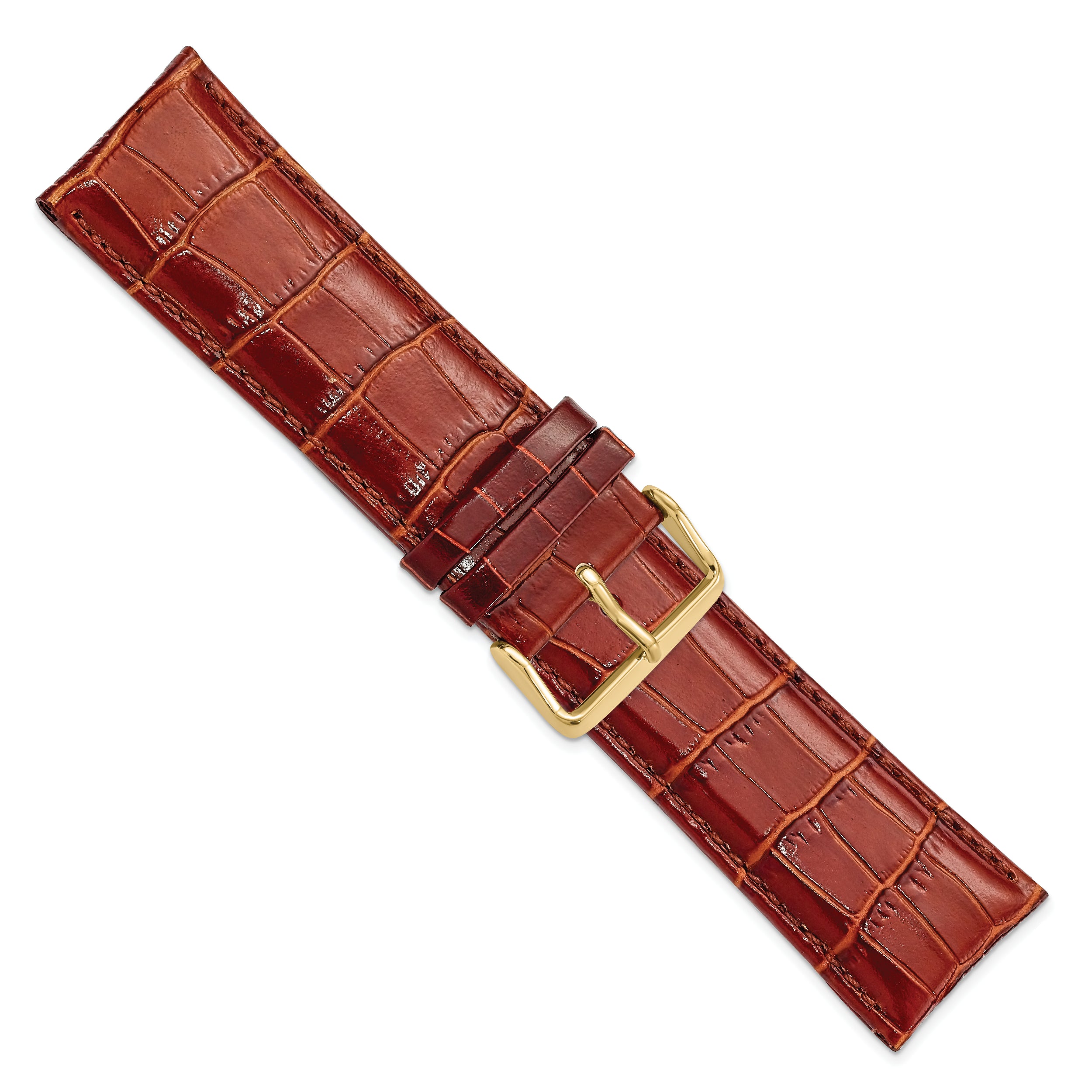 12mm Havana Crocodile Grain Chronograph Leather with Gold-tone Buckle 6.75 inch Watch Band - 12 / 6.75