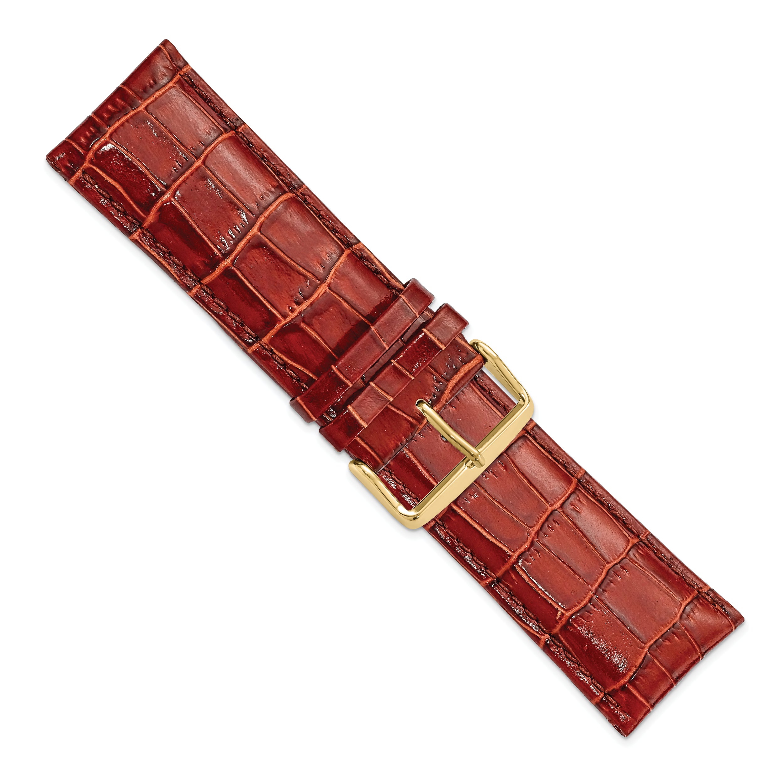 12mm Havana Crocodile Grain Chronograph Leather with Gold-tone Buckle 6.75 inch Watch Band - 12 / 6.75